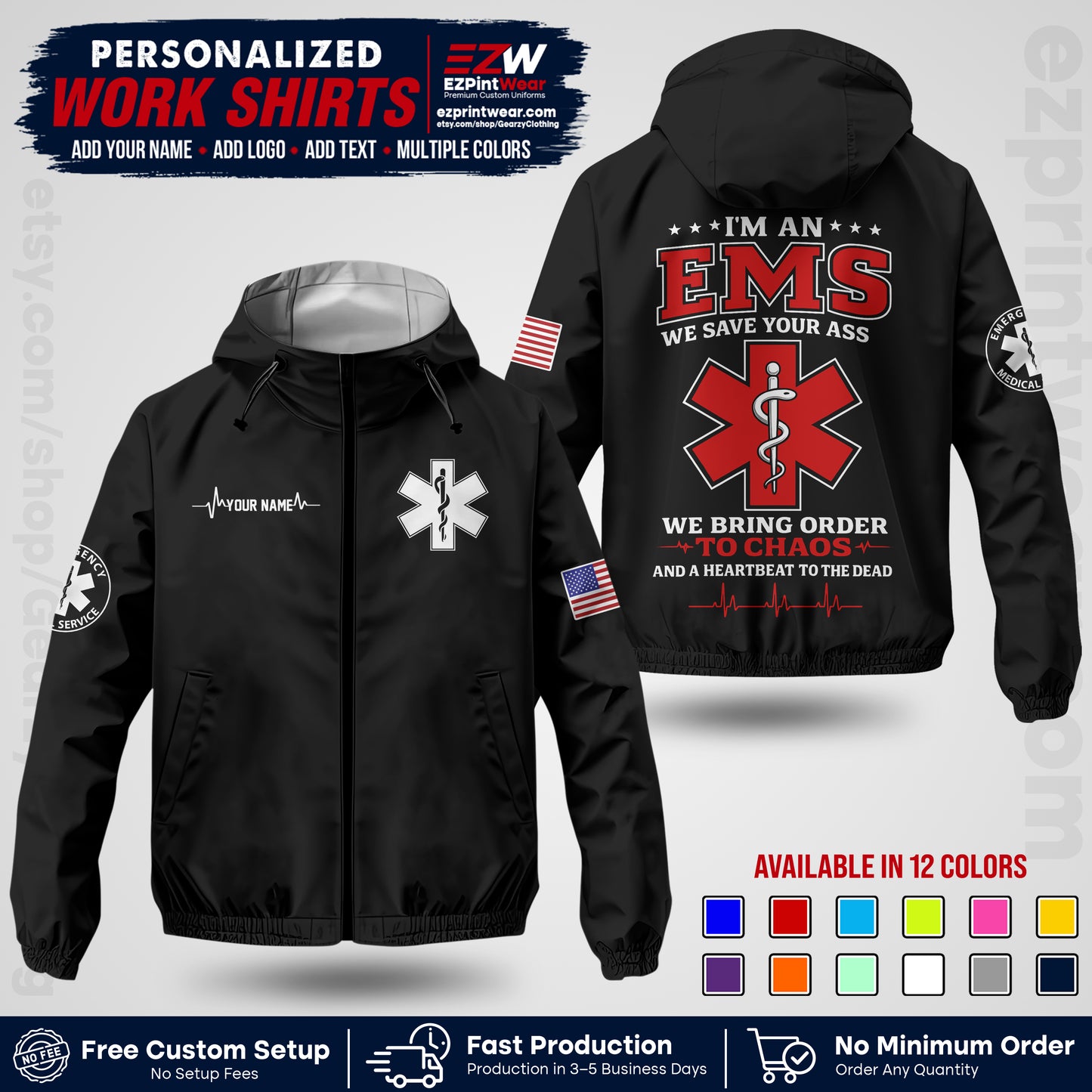 Custom EMS Windbreaker Jacket with Name, Logo & Text | EMS Team Uniform | EMS Apparel EMSJK 05