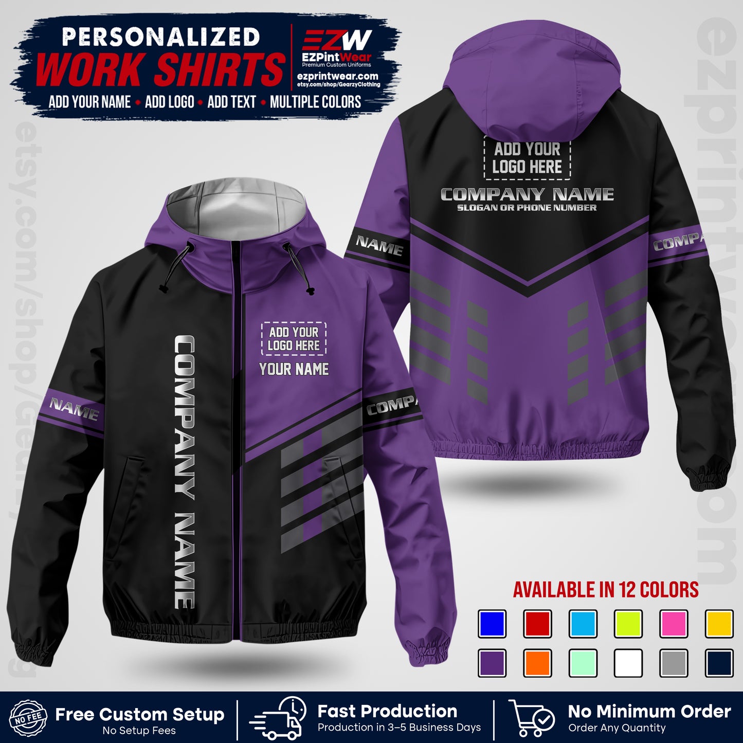 Custom Windbreaker Jacket with Name, Logo & Text, All Over Print Company Workwear, Employee Uniform WBJK09