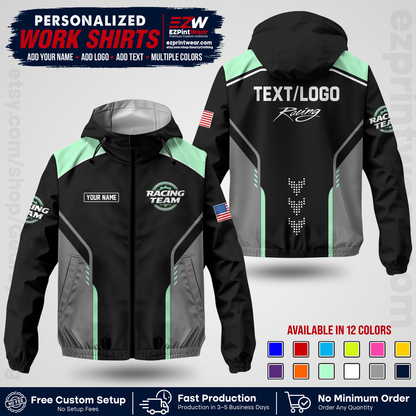 Custom Racing Windbreaker Jacket with Name, Logo & Text | Race Team Uniform | Motorsport Apparel RCJK09