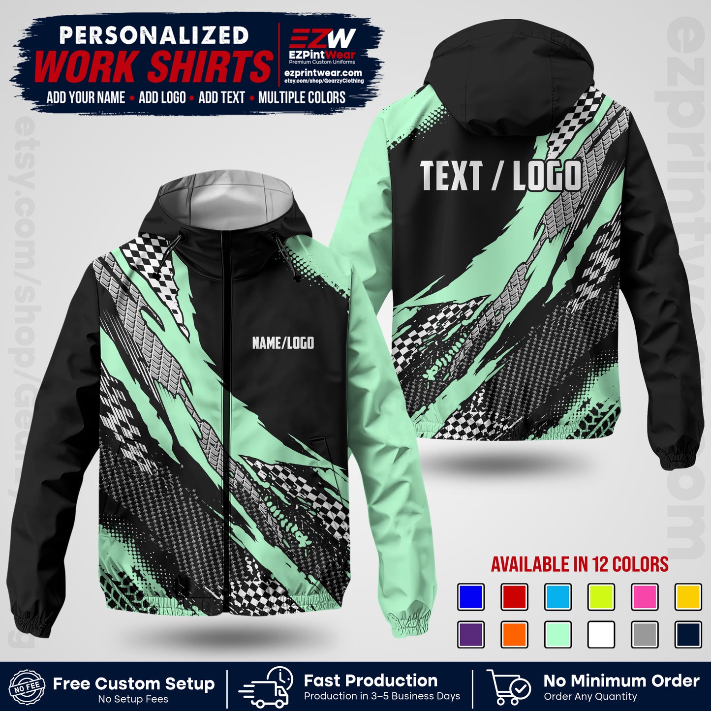 Custom Racing Windbreaker Jacket with Name, Logo & Text | Race Team Uniform | Motorsport Apparel RCJK05