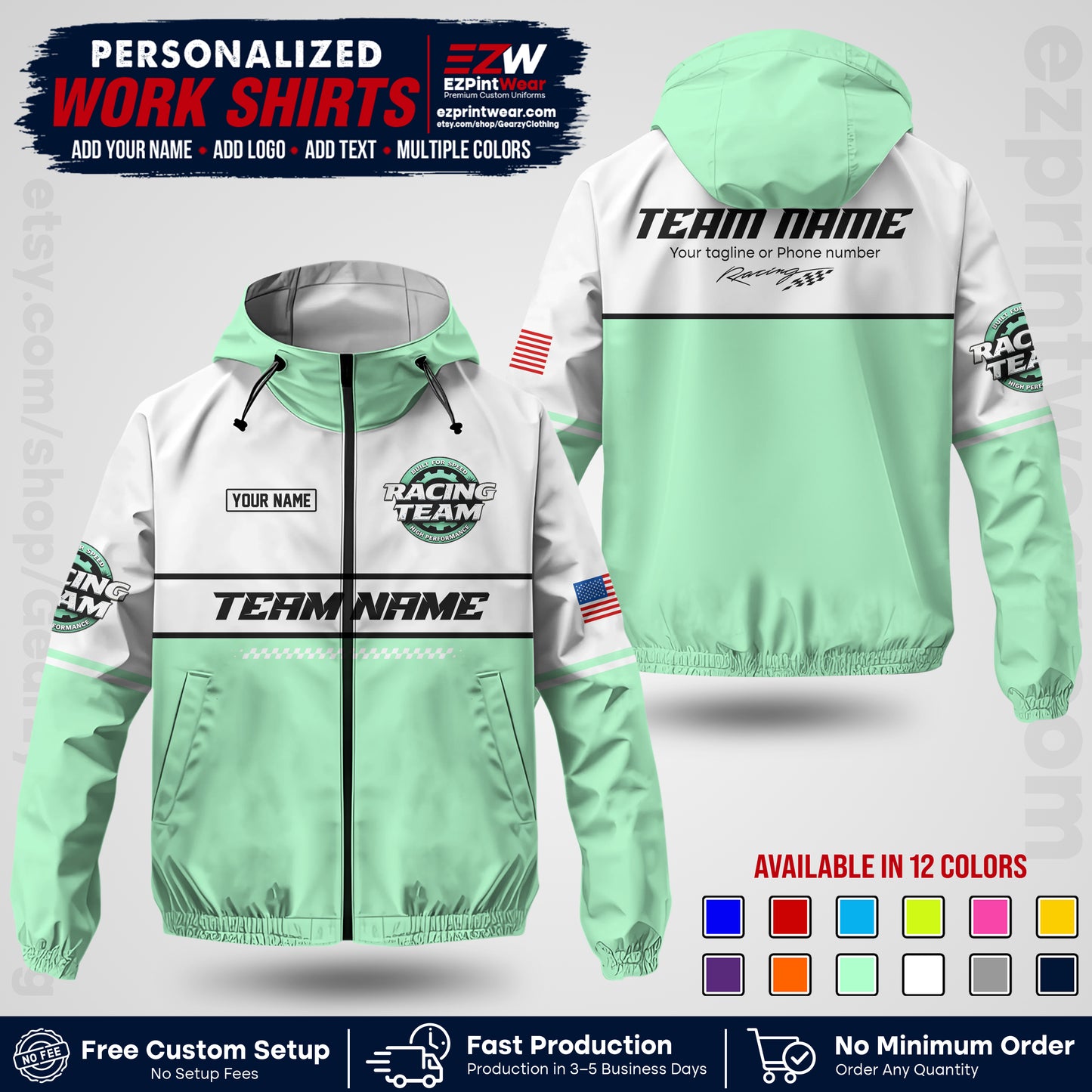 Custom Racing Windbreaker Jacket with Name, Logo & Text | Race Team Uniform | Motorsport Apparel RCJK12
