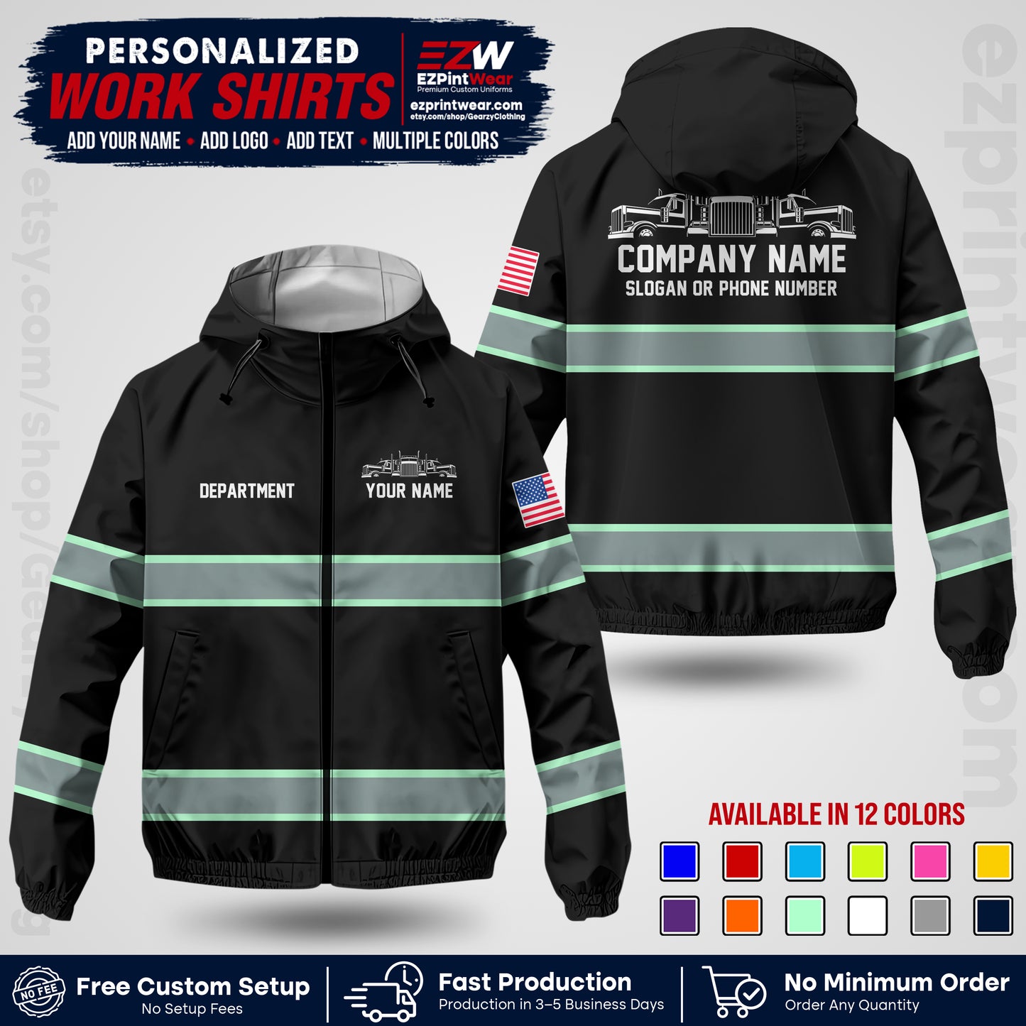Personalized Trucking Windbreaker Jacket | Custom Company Workwear | Non-Reflective Reflective Style Safety Jacket | Company Uniform Jacket TWJK 04