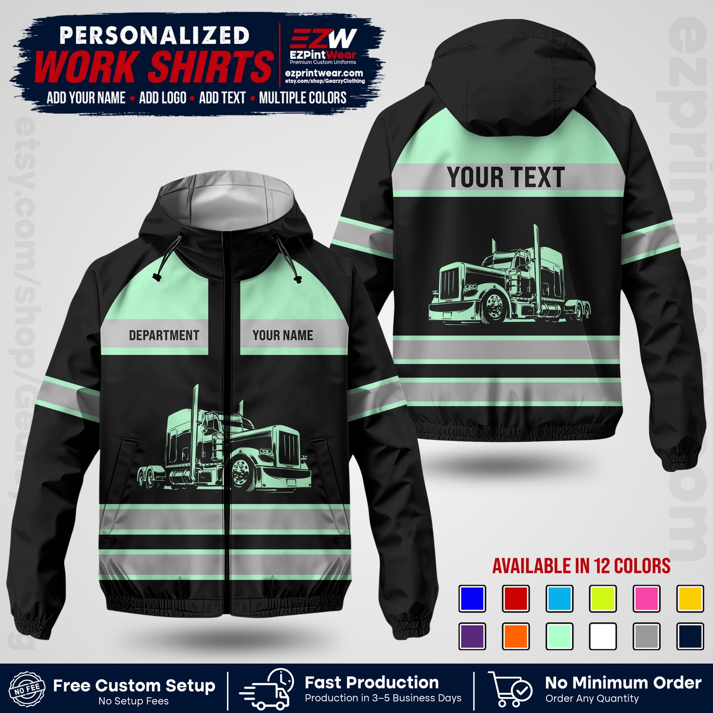 Personalized Trucking Windbreaker Jacket | Custom Company Workwear | Non-Reflective Reflective Style Safety Jacket | Company Uniform Jacket TWJK 02