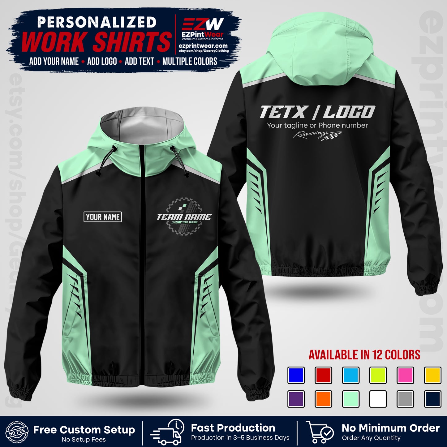Custom Racing Windbreaker Jacket with Name, Logo & Text | Race Team Uniform | Motorsport Apparel RCJK07