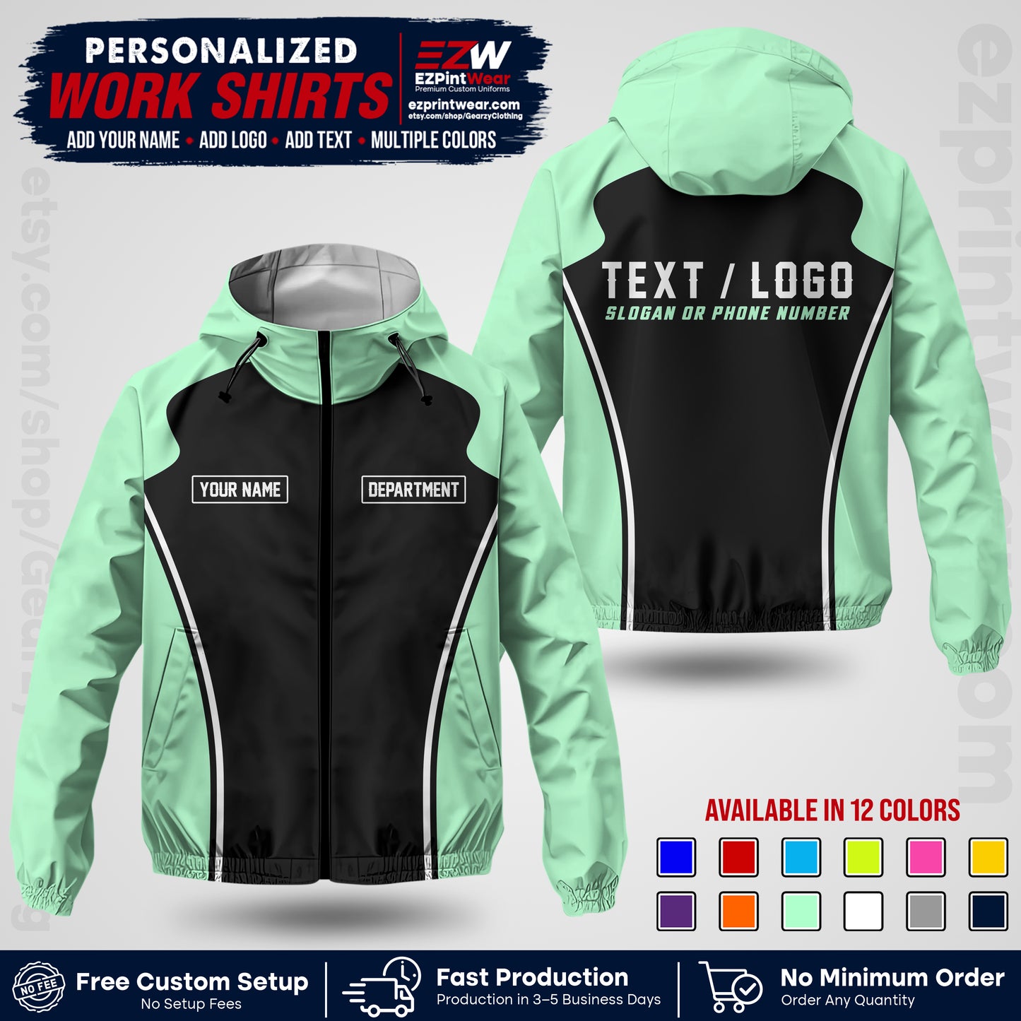 Custom Windbreaker Jacket with Name, Logo & Text, All Over Print Company Workwear, Employee Uniform WBJK16