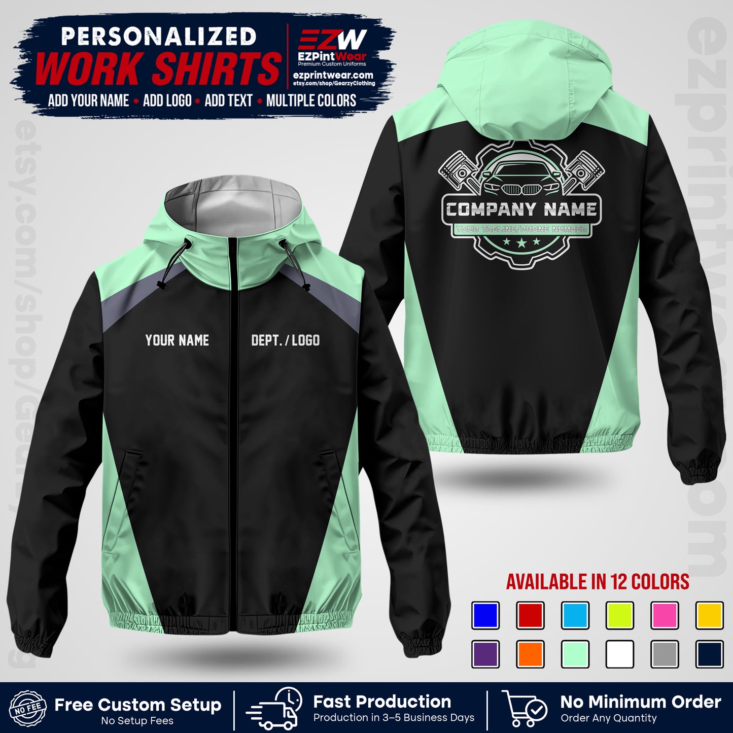Custom Mechanic Work Shirt with Name, Logo & Text | Auto Shop Uniform | Company Workwear | Employee Uniform MCNJK03