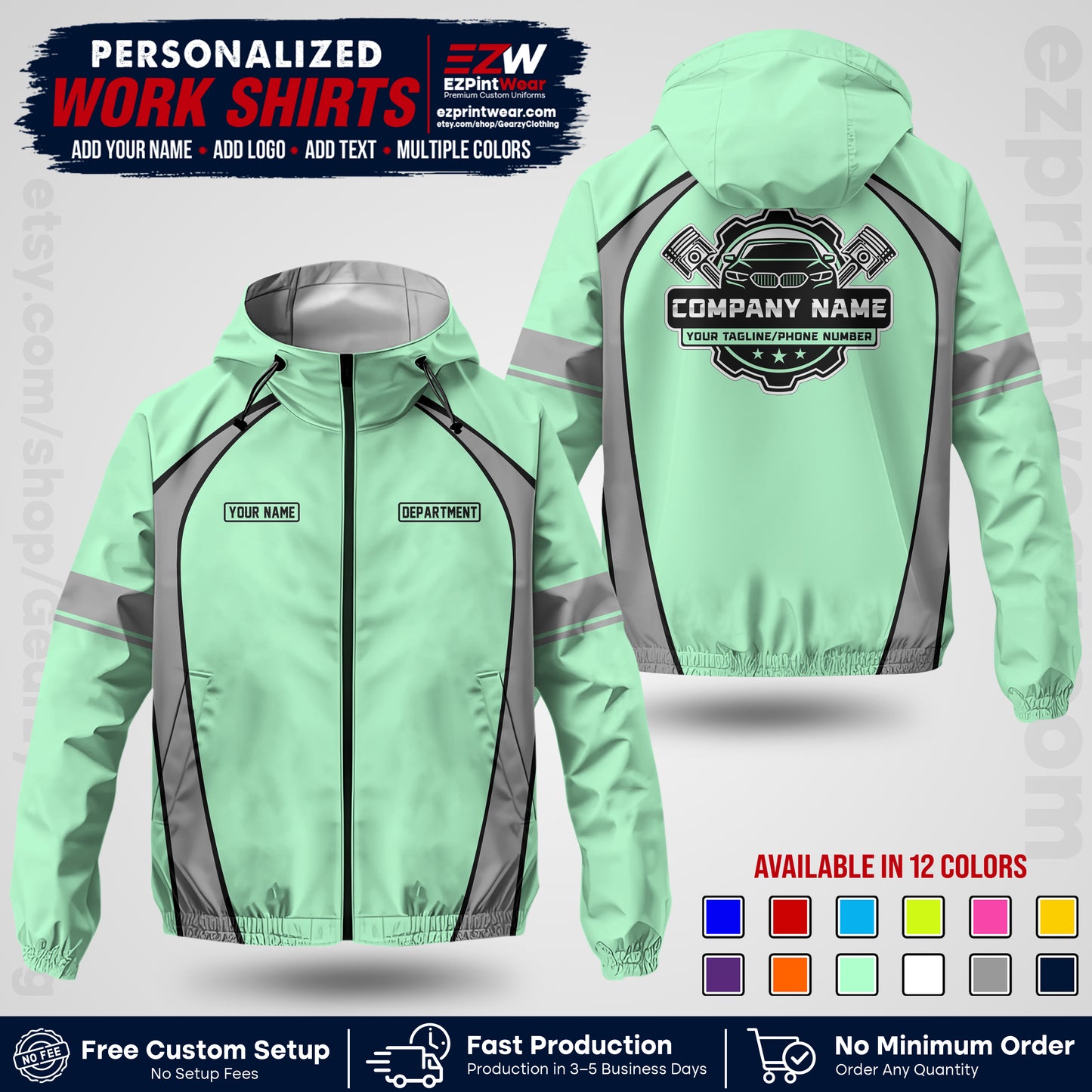 Custom Mechanic Work Shirt with Name, Logo & Text | Auto Shop Uniform | Company Workwear | Employee Uniform MCNJK09