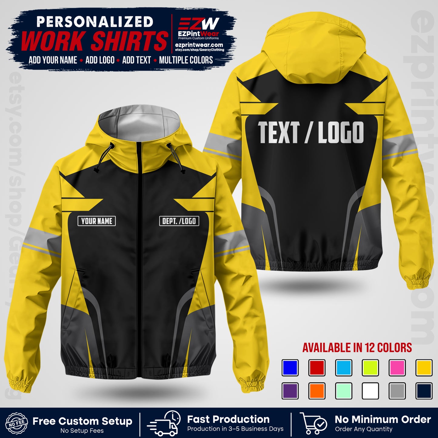 Custom Windbreaker Jacket with Name, Logo & Text, All Over Print Company Workwear, Employee Uniform WBJK02