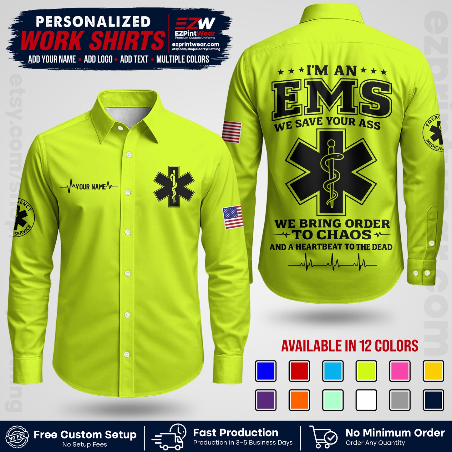 Custom EMS Shirt with Name, Logo & Text | EMS Team Uniform | First Responder Workwear EMSU05