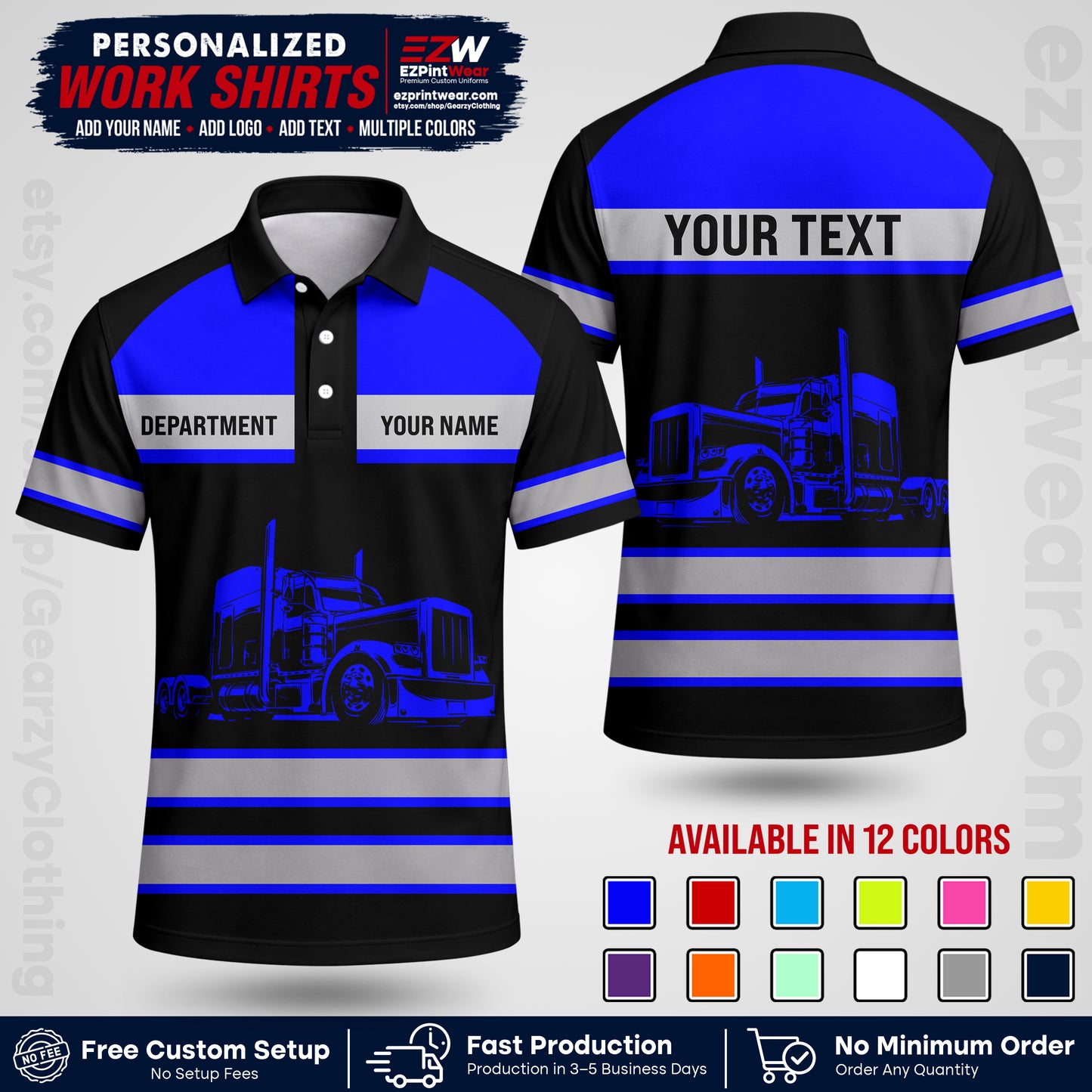 Personalized Truck Driver Workwear Uniform | Custom Safety Stripe Apparel | Non-Reflective Reflective Style Design TW02
