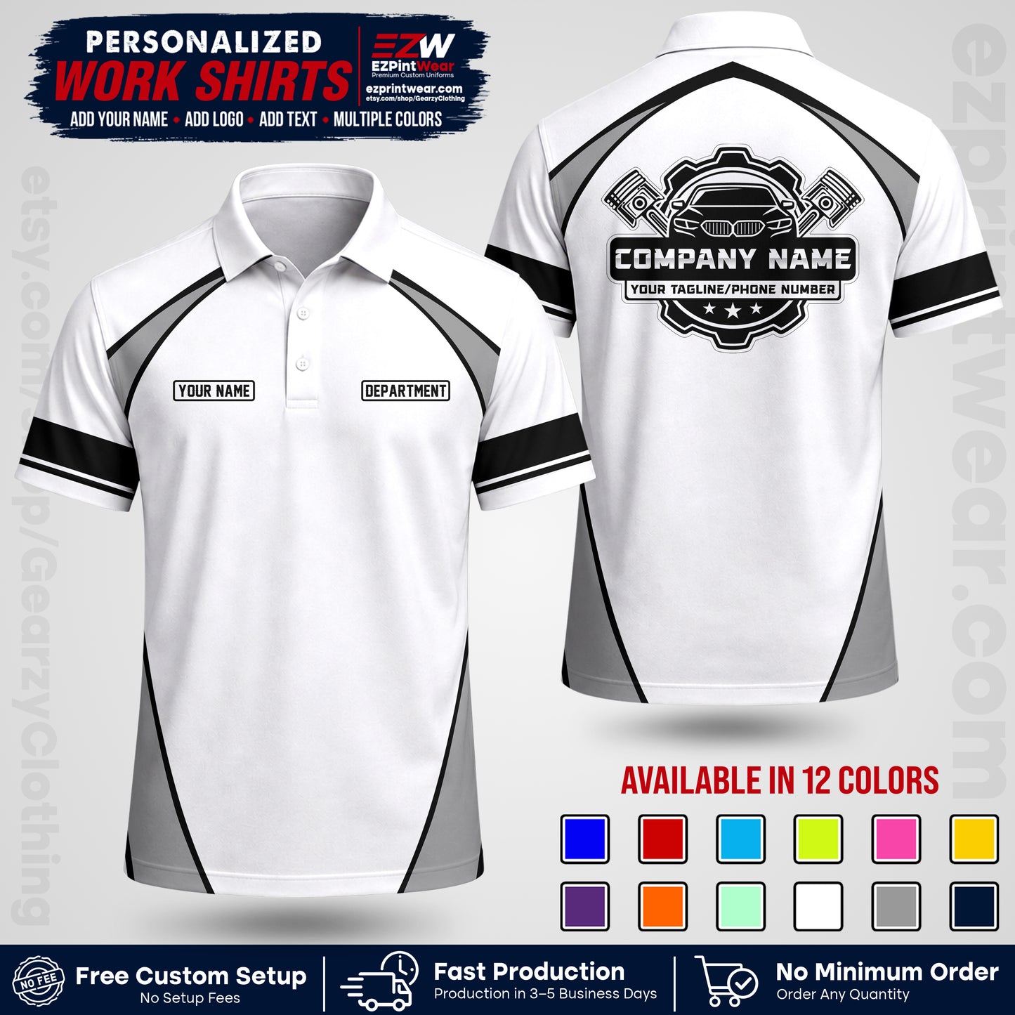 Custom Mechanic Work Shirt with Name, Logo & Text | Auto Shop Uniform | Workwear MCN 09