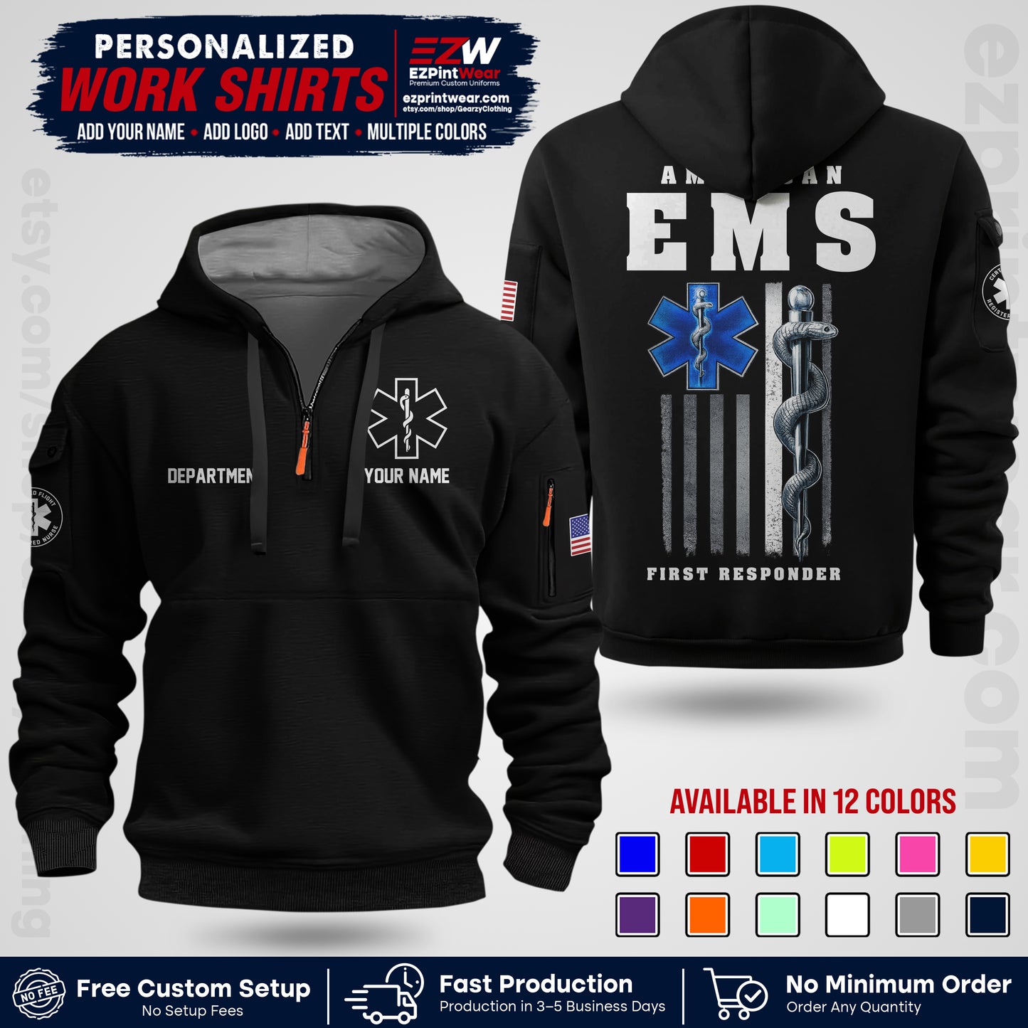 Custom EMS Shirt with Name, Logo & Text | EMS Team Uniform | First Responder Workwear EMSU03