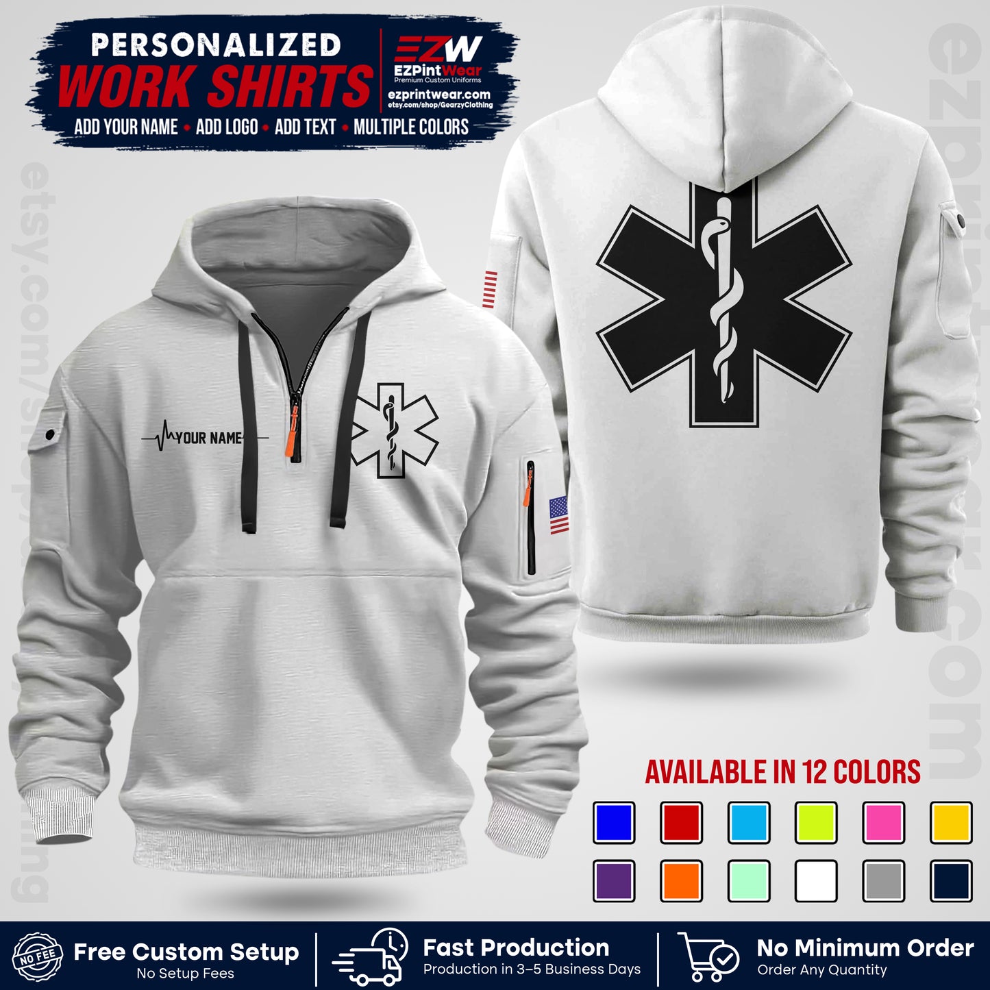 Custom EMS Shirt with Name, Logo & Text | EMS Team Uniform | First Responder Workwear EMSU04