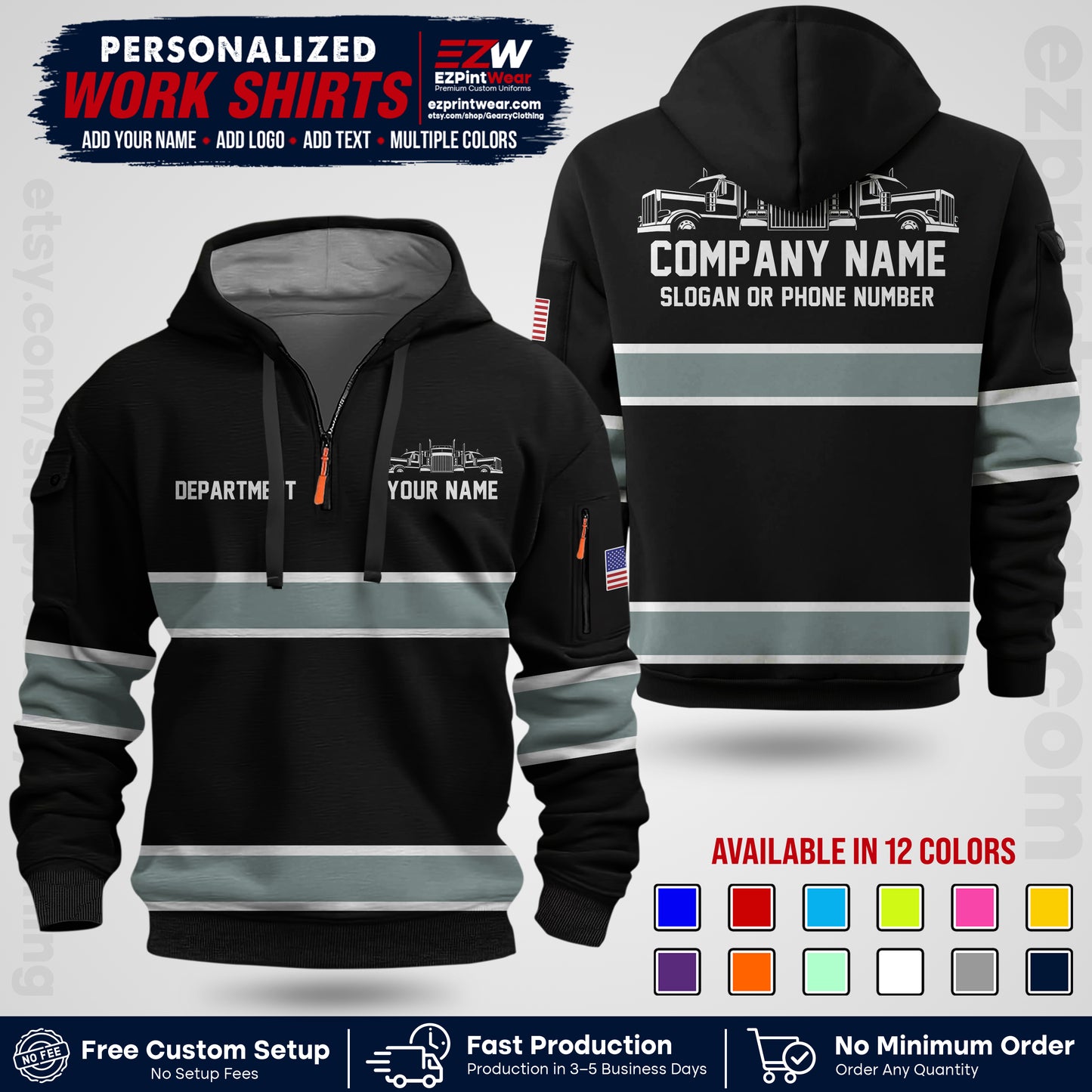 Personalized Truck Driver Workwear Uniform | Custom Safety Stripe Apparel | Non-Reflective Reflective Style Design TW04