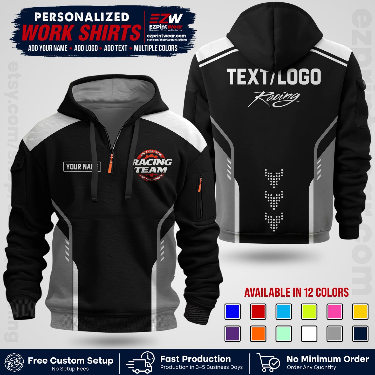 Custom Racing Shirt with Name, Logo & Text | Race Team Uniform | Crew Apparel RC09