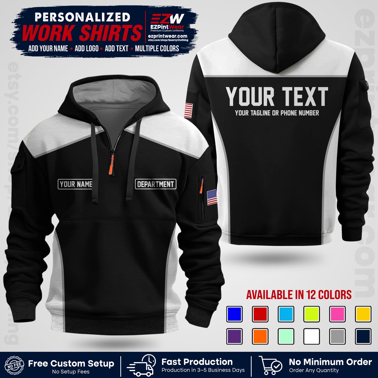 Custom All Over Print Work Uniform Shirt with Name, Logo & Text | Custom Hawaiian Shirt | Company Shirt | Employee Uniform UNF12