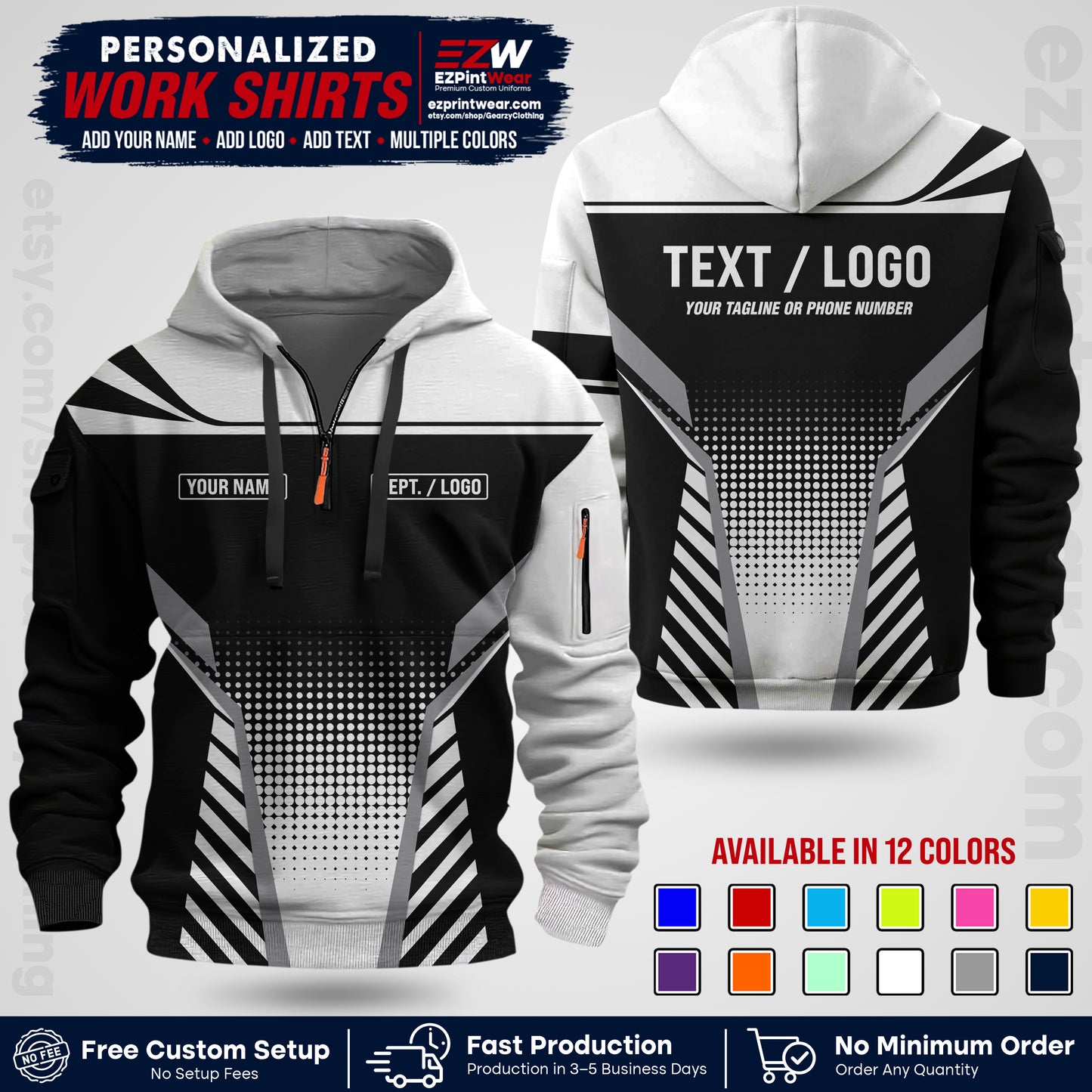 Custom All Over Print Work Uniform Shirt with Name, Logo & Text | Custom Hawaiian Shirt | Company Shirt | Employee Uniform UNF08