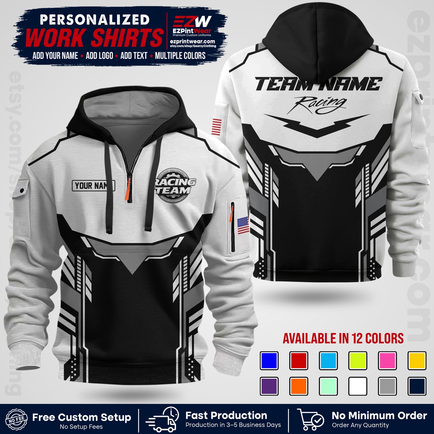 Custom Racing Shirt with Name, Logo & Text | Race Team Uniform | Crew Apparel RC11