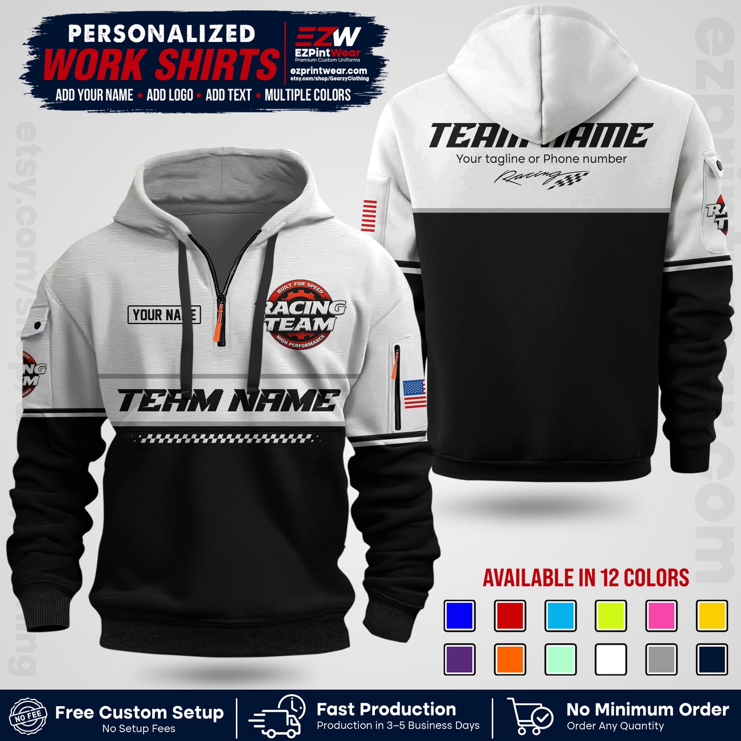 Custom Racing Shirt with Name, Logo & Text | Race Team Uniform | Crew Apparel RC12