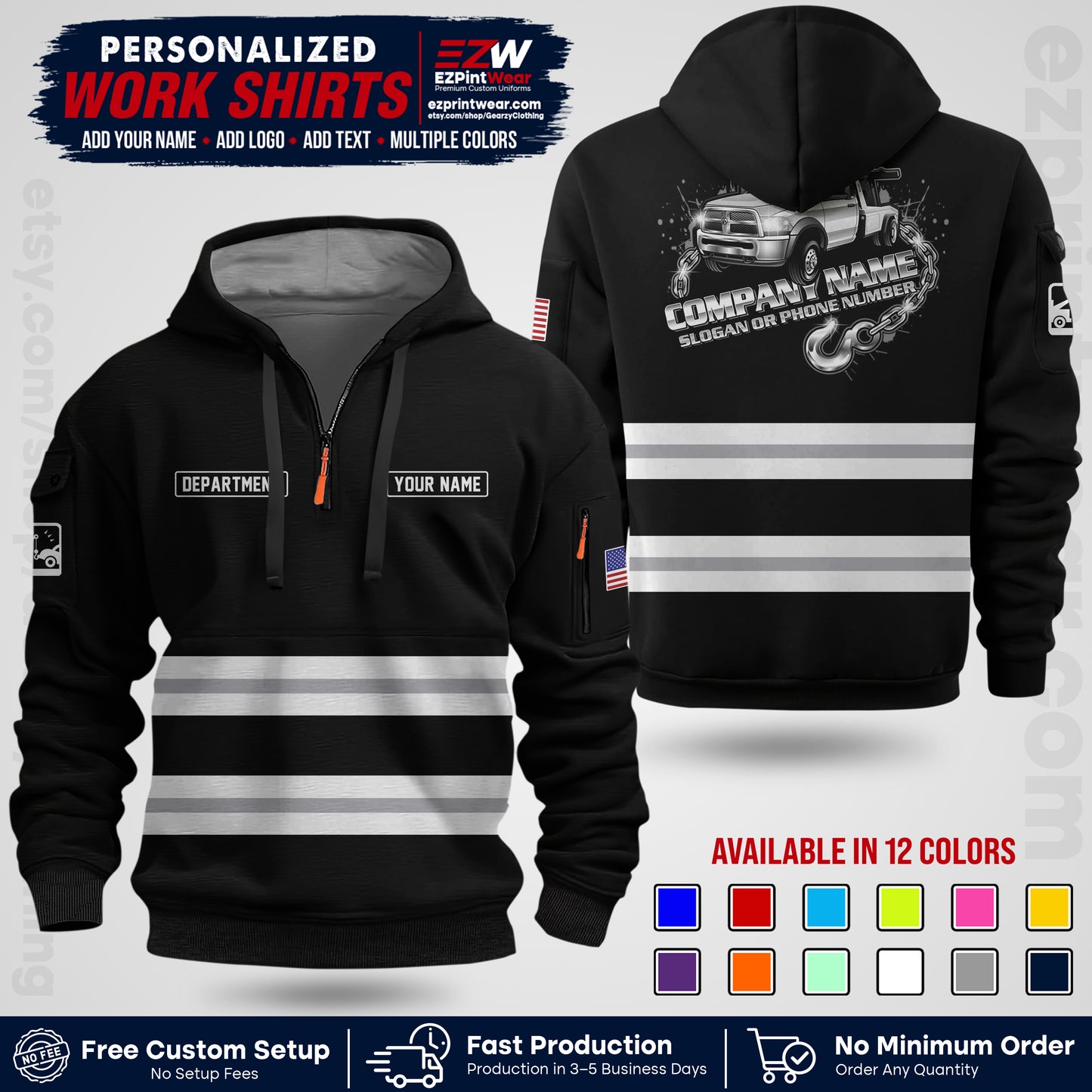 Custom Towing Workwear Uniform | Personalized Tow Truck Shirt | Non-Reflective Safety Stripe Apparel | Custom Towing Shirt | Tow Truck Apparel TW05