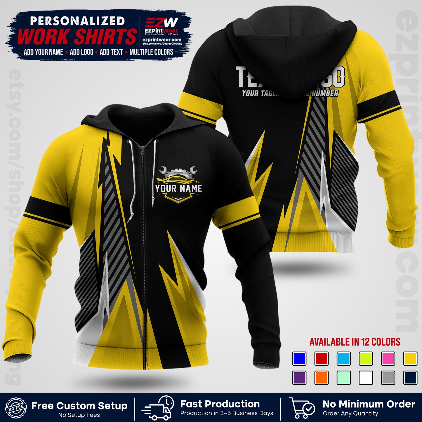 Custom Mechanic Work Shirt with Name, Logo & Text | Auto Shop Uniform | Workwear MCN 01