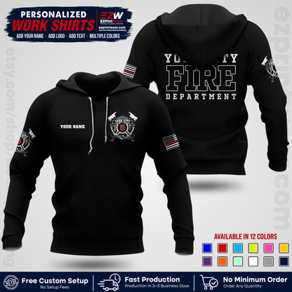 Custom Fire Department Shirt with Name, City Logo & Text | Firefighter Uniform | Button Up Work Shirt FF07