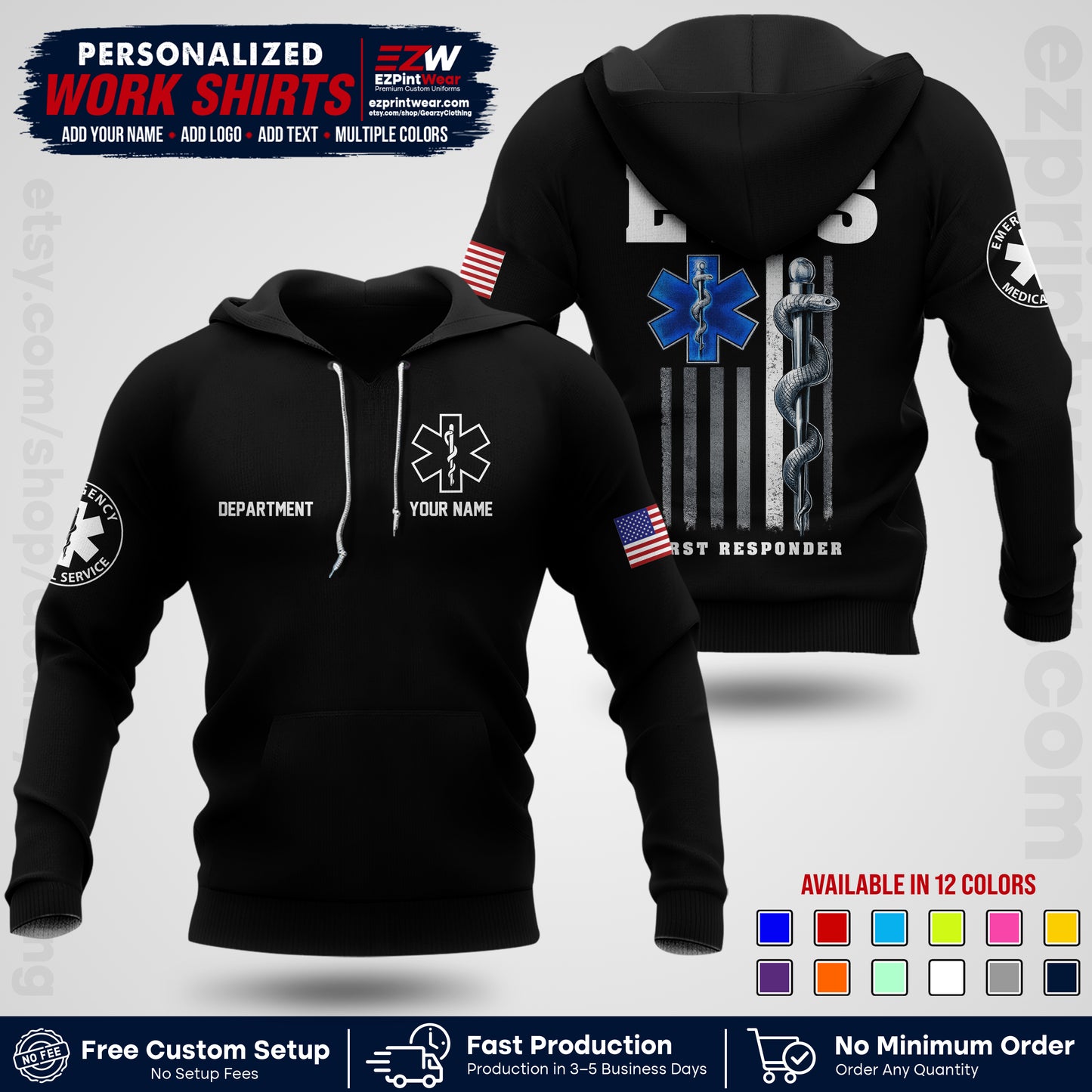 Custom EMS Shirt with Name, Logo & Text | EMS Team Uniform | First Responder Workwear EMSU03