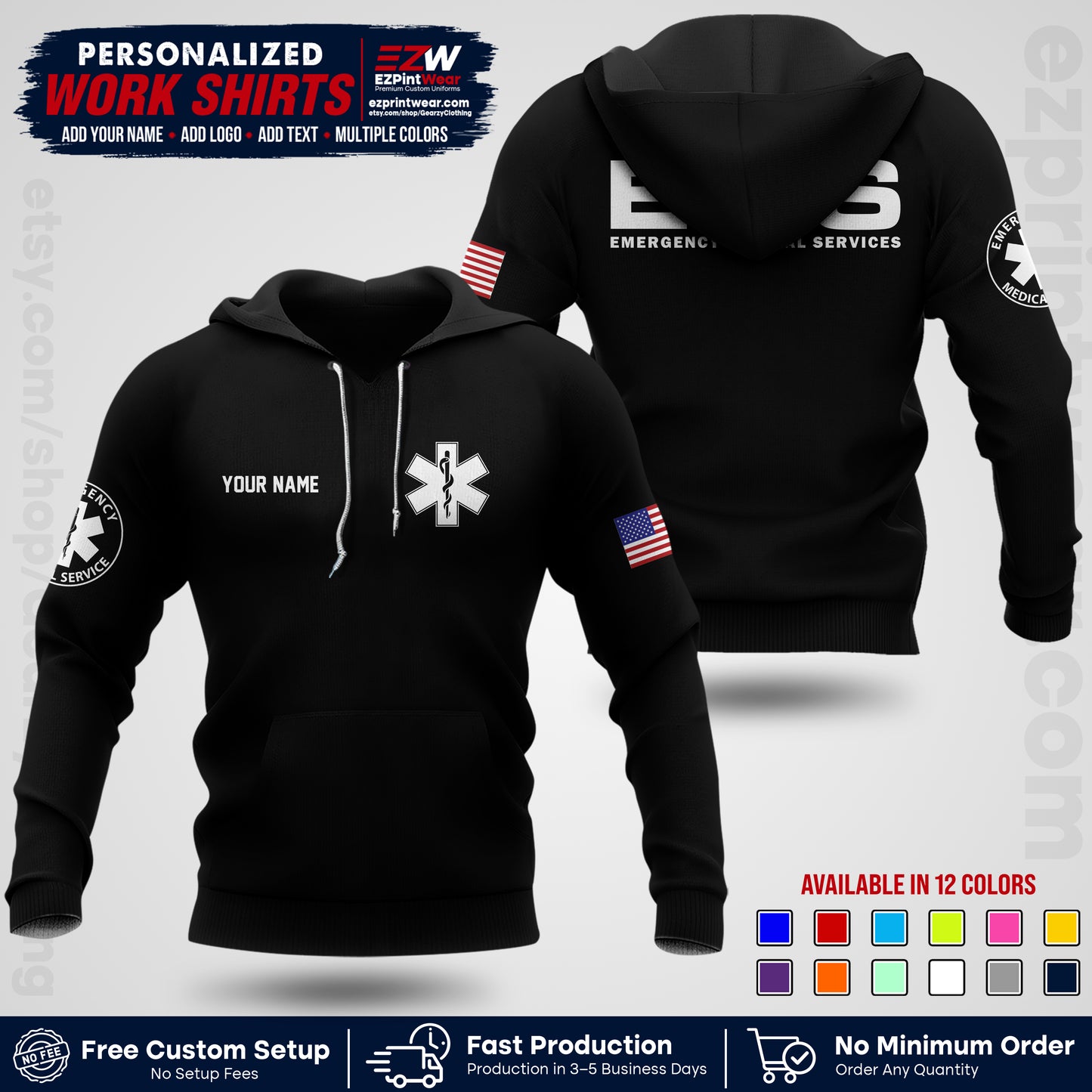 Custom EMS Shirt with Name, Logo & Text | EMS Team Uniform | First Responder Workwear EMSU01