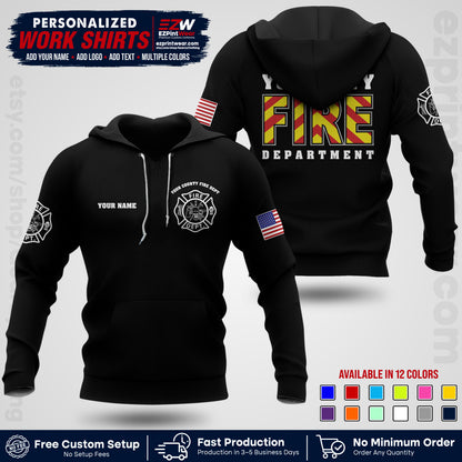 Custom Fire Department Shirt with Name, City Logo & Text | Firefighter Uniform | Button Up Work Shirt FF05