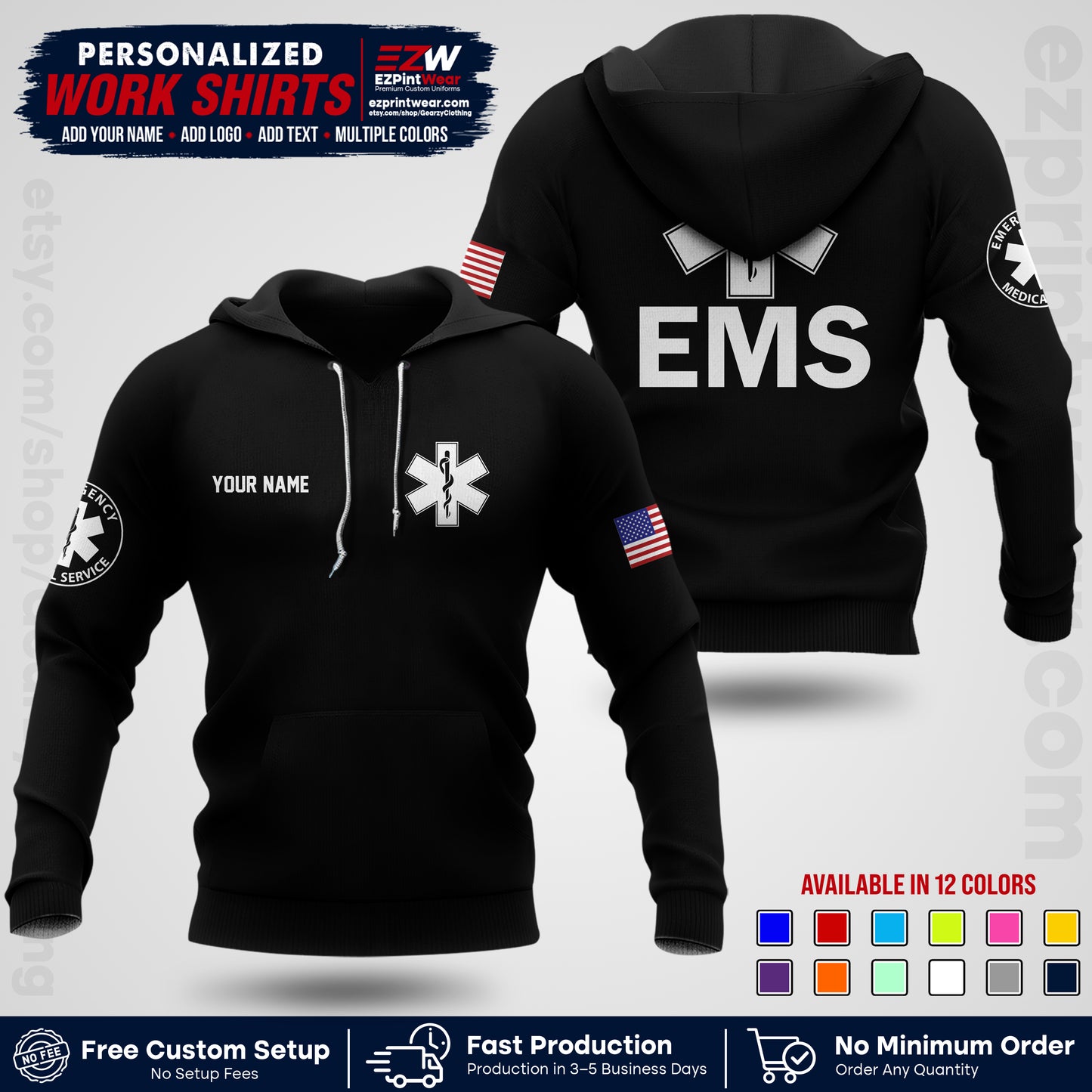 Custom EMS Shirt with Name, Logo & Text | EMS Team Uniform | First Responder Workwear EMSU02