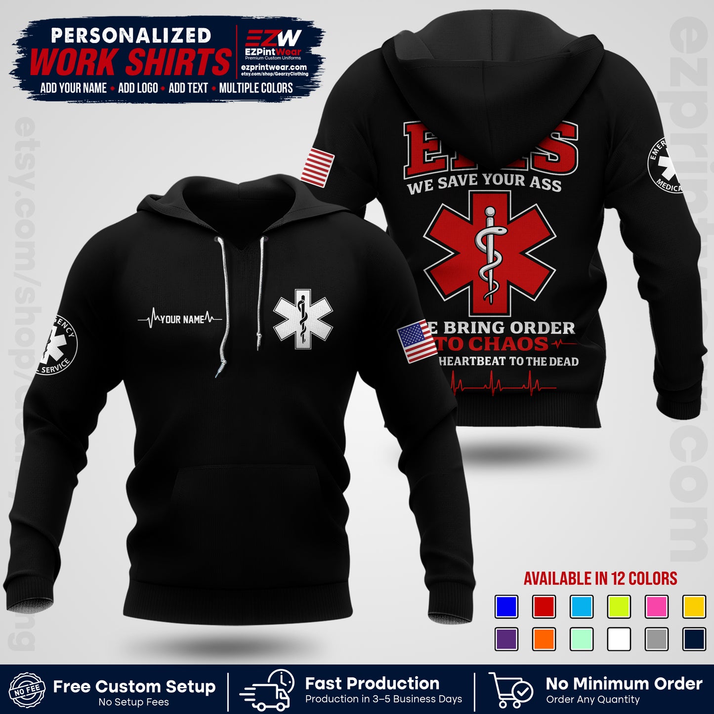 Custom EMS Shirt with Name, Logo & Text | EMS Team Uniform | First Responder Workwear EMSU05