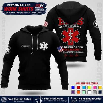 Custom EMS Shirt with Name, Logo & Text | EMS Team Uniform | First Responder Workwear EMSU05