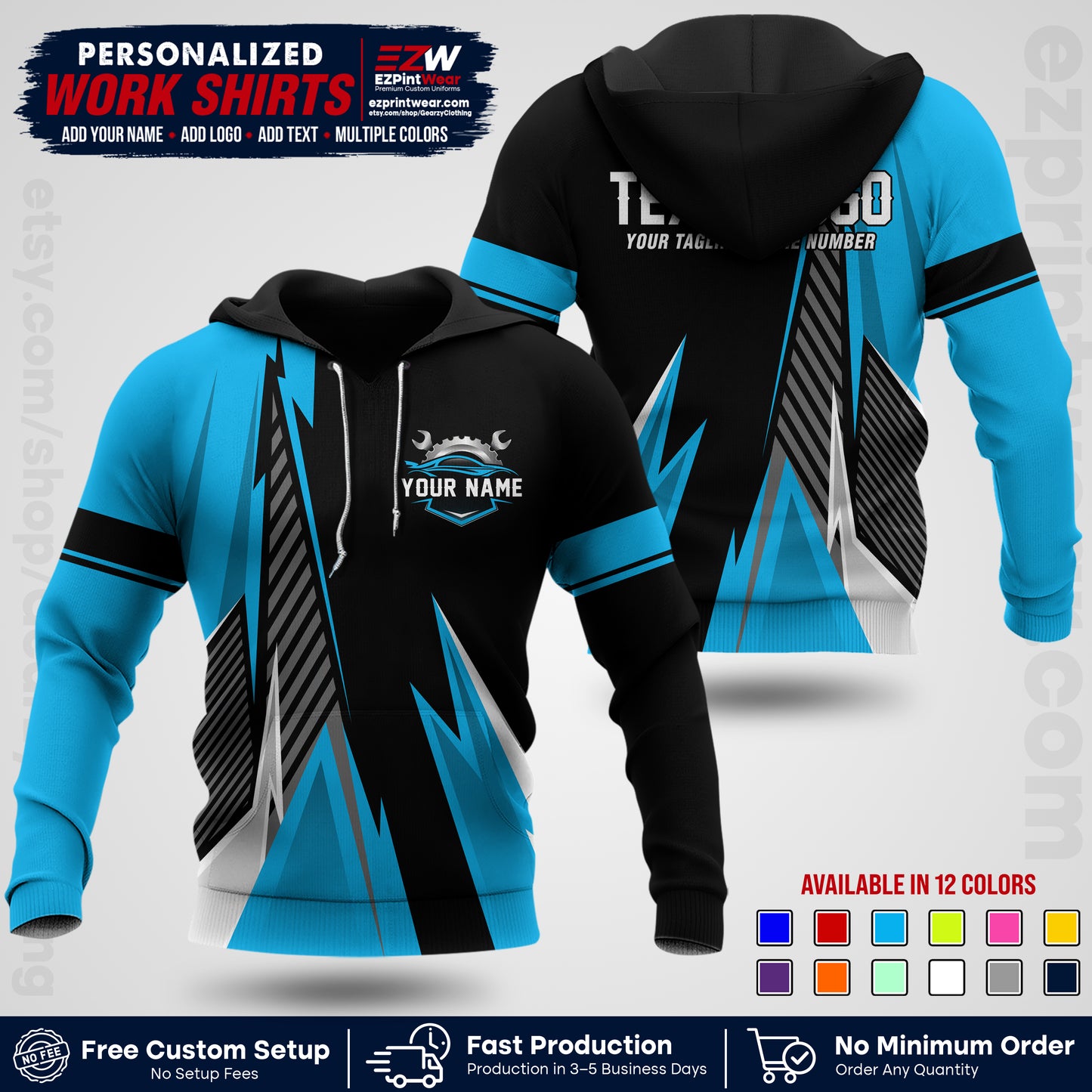 Custom Mechanic Work Shirt with Name, Logo & Text | Auto Shop Uniform | Workwear MCN 01