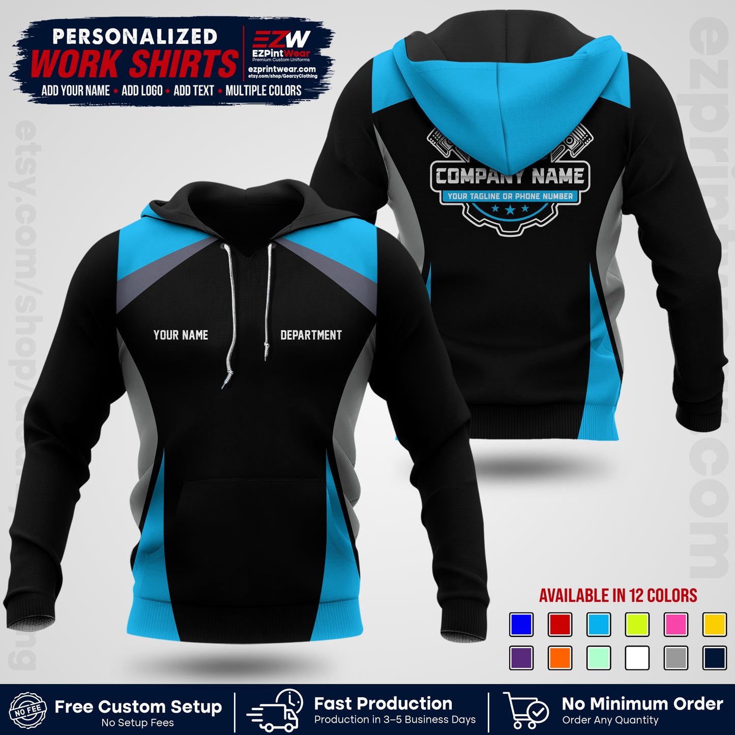 Custom Mechanic Work Shirt with Name, Logo & Text | Auto Shop Uniform | Workwear MCN 08