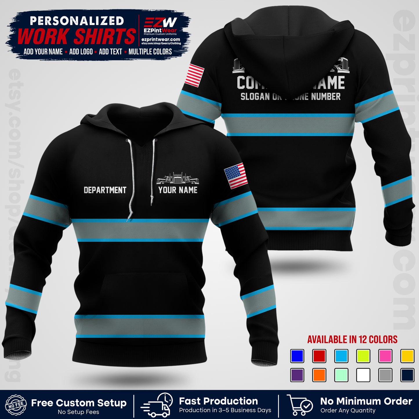 Personalized Truck Driver Workwear Uniform | Custom Safety Stripe Apparel | Non-Reflective Reflective Style Design TW04