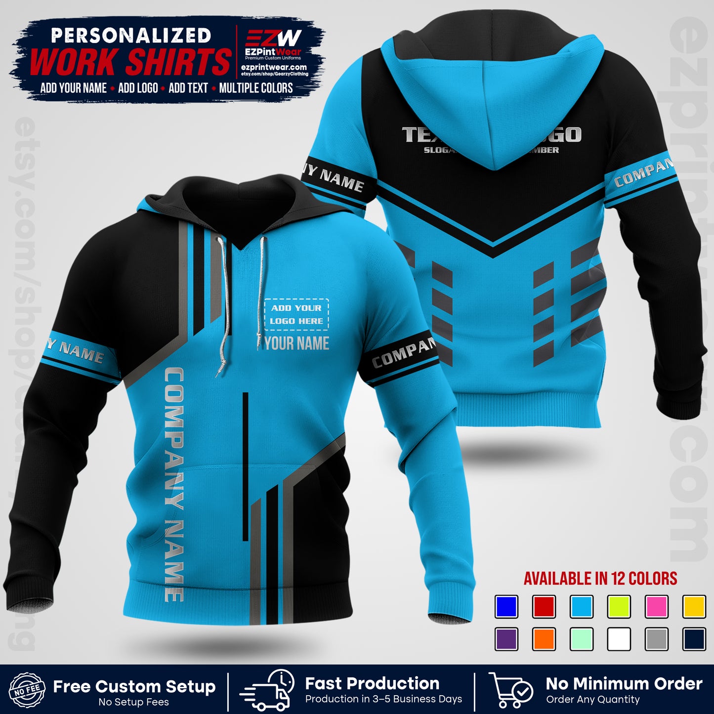 Custom All Over Print Work Uniform Shirt with Name, Logo & Text | Custom Hawaiian Shirt | Company Shirt | Employee Uniform UNF10