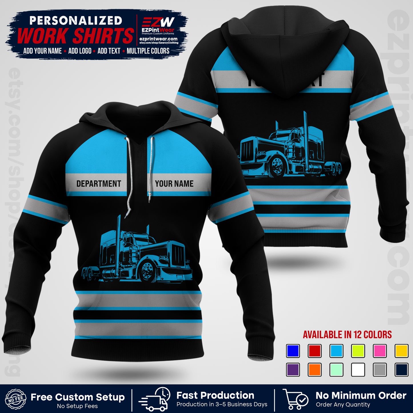 Personalized Truck Driver Workwear Uniform | Custom Safety Stripe Apparel | Non-Reflective Reflective Style Design TW02
