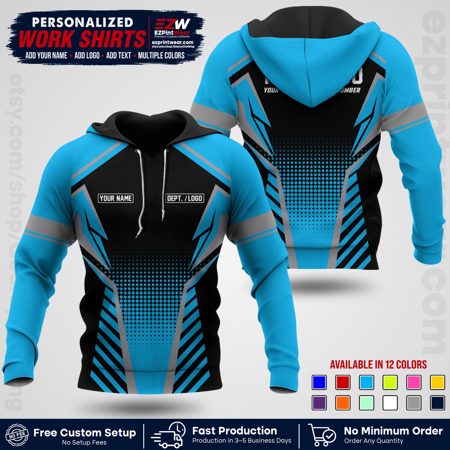 Custom All Over Print Work Uniform Shirt with Name, Logo & Text | Custom Hawaiian Shirt | Company Shirt | Employee Uniform UNF13