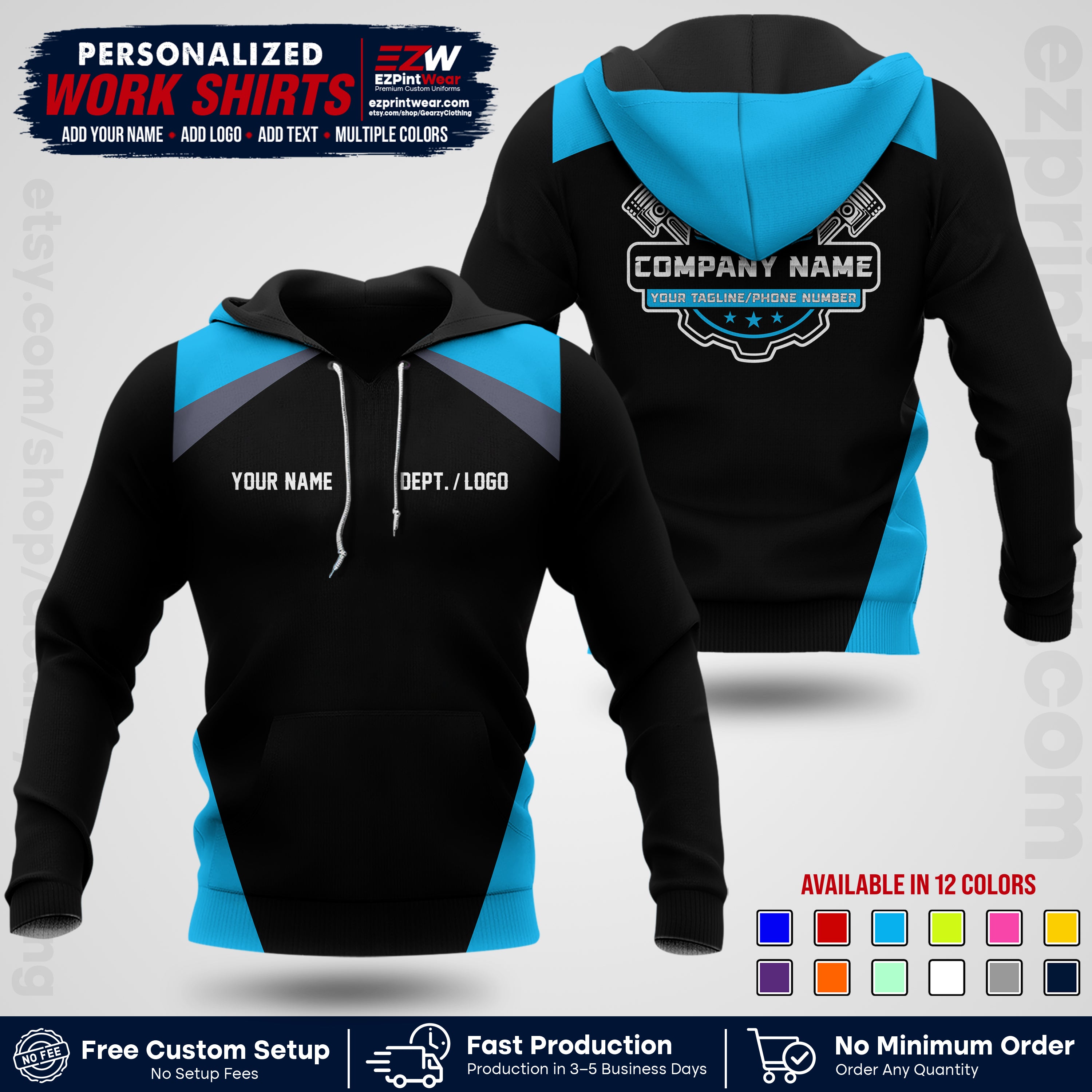 Custom Mechanic Work Shirt with Name, Logo & Text | Auto Shop Uniform | Workwear MCN 03