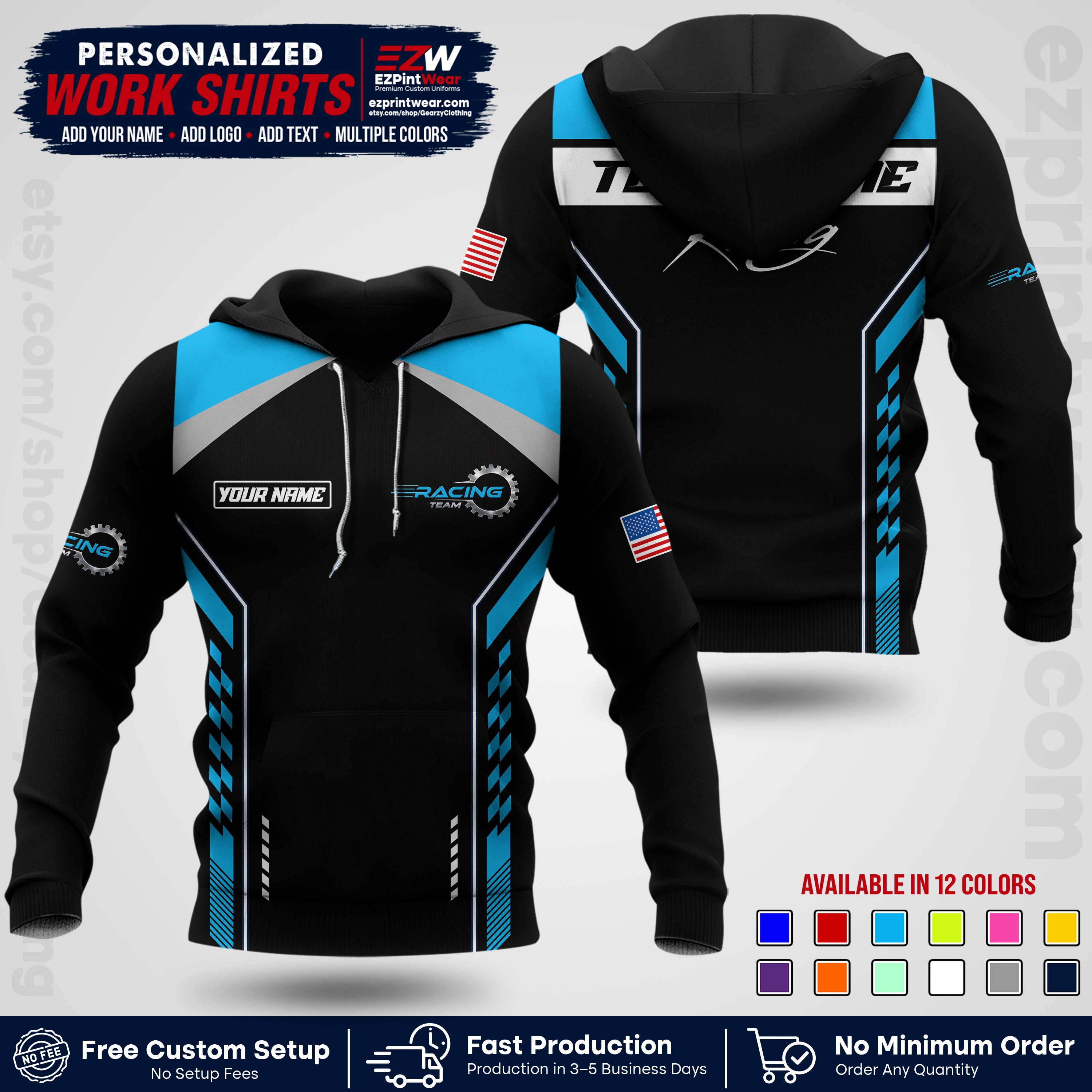 Custom Racing Shirt with Name, Logo & Text | Race Team Uniform | Crew Apparel RC13