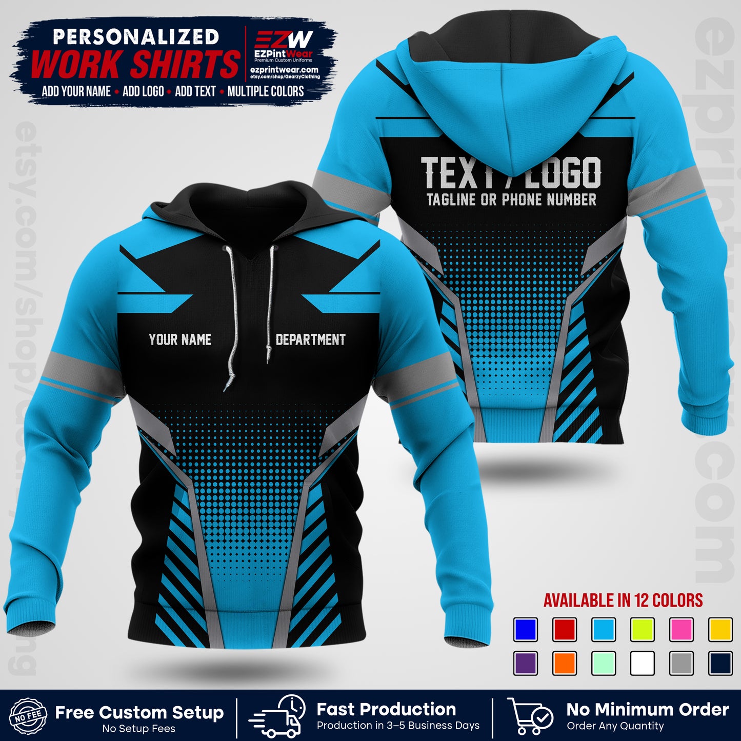 Custom All Over Print Work Uniform Shirt with Name, Logo & Text | Custom Hawaiian Shirt | Company Shirt | Employee Uniform UNF06
