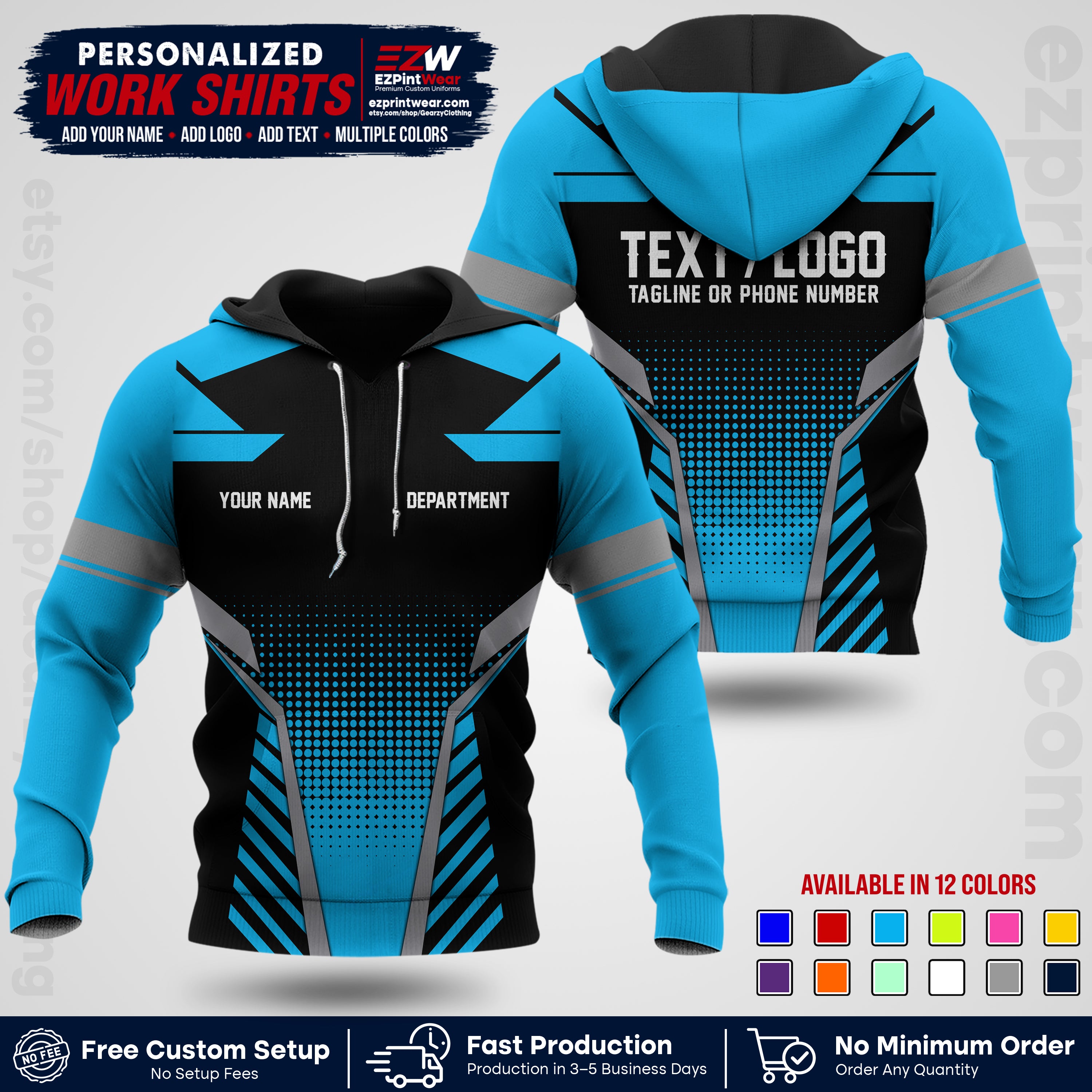 Custom All Over Print Work Uniform Shirt with Name, Logo & Text | Custom Hawaiian Shirt | Company Shirt | Employee Uniform UNF06