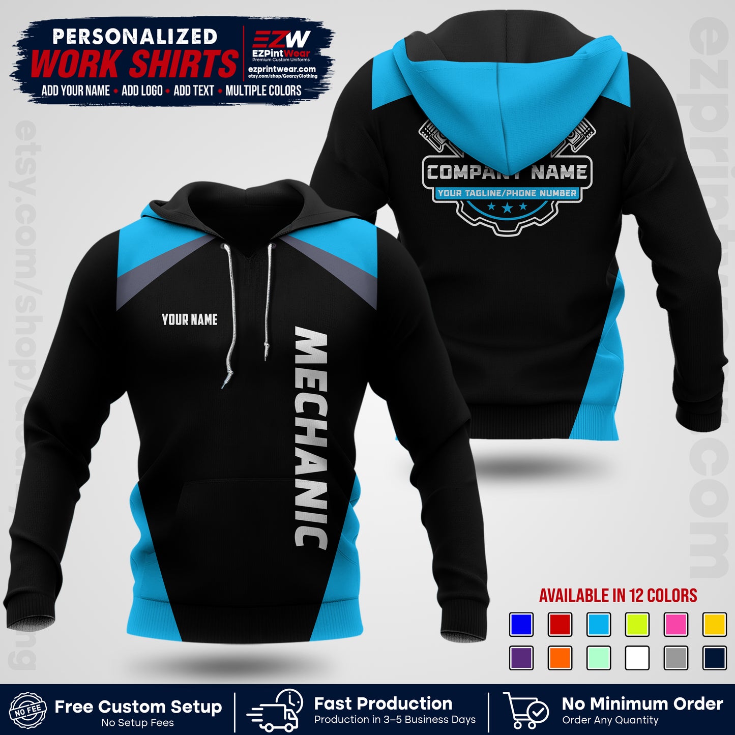 Custom Mechanic Work Shirt with Name, Logo & Text | Auto Shop Uniform | Workwear MCN 02