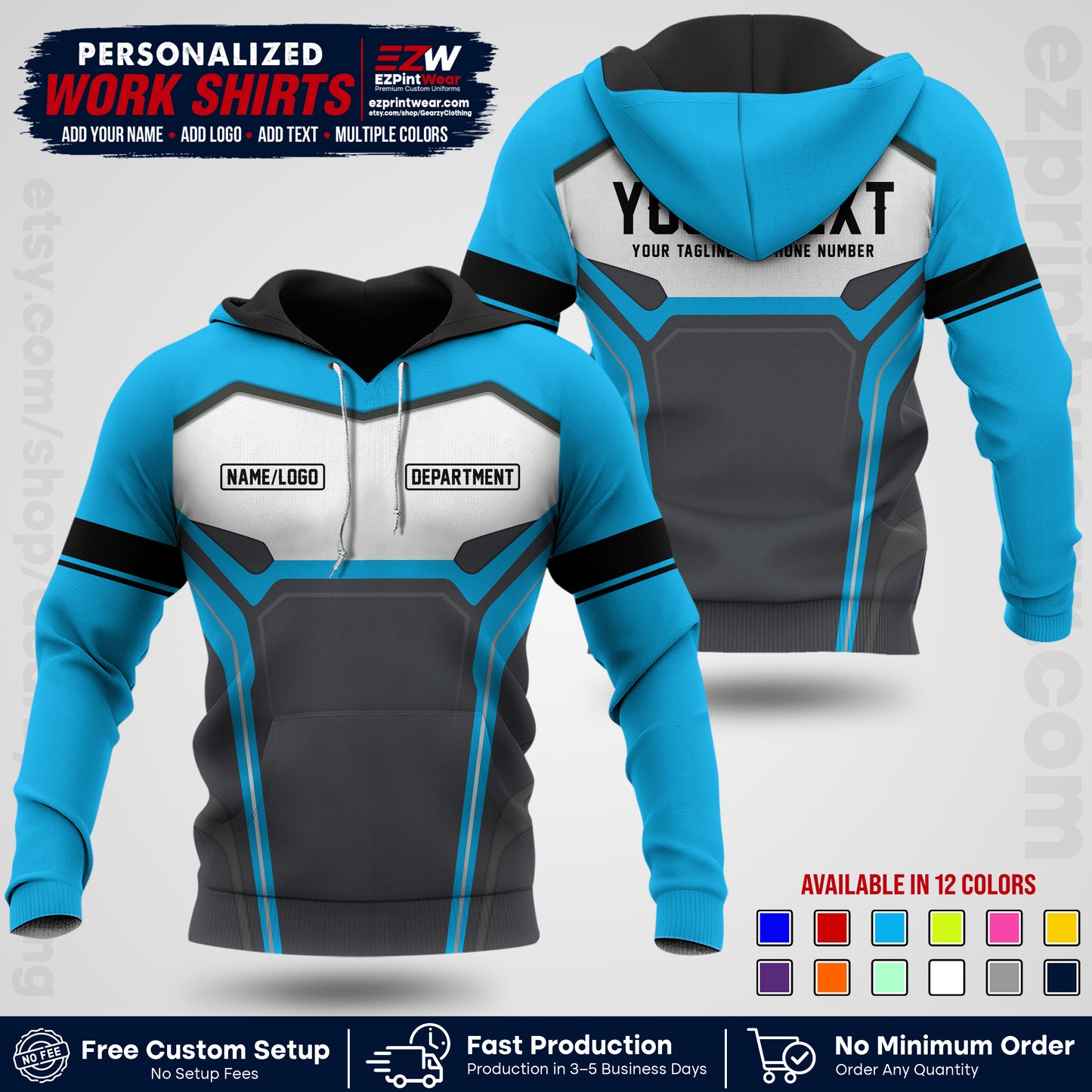Custom All Over Print Work Uniform Shirt with Name, Logo & Text | Custom Hawaiian Shirt | Company Shirt | Employee Uniform UNF05