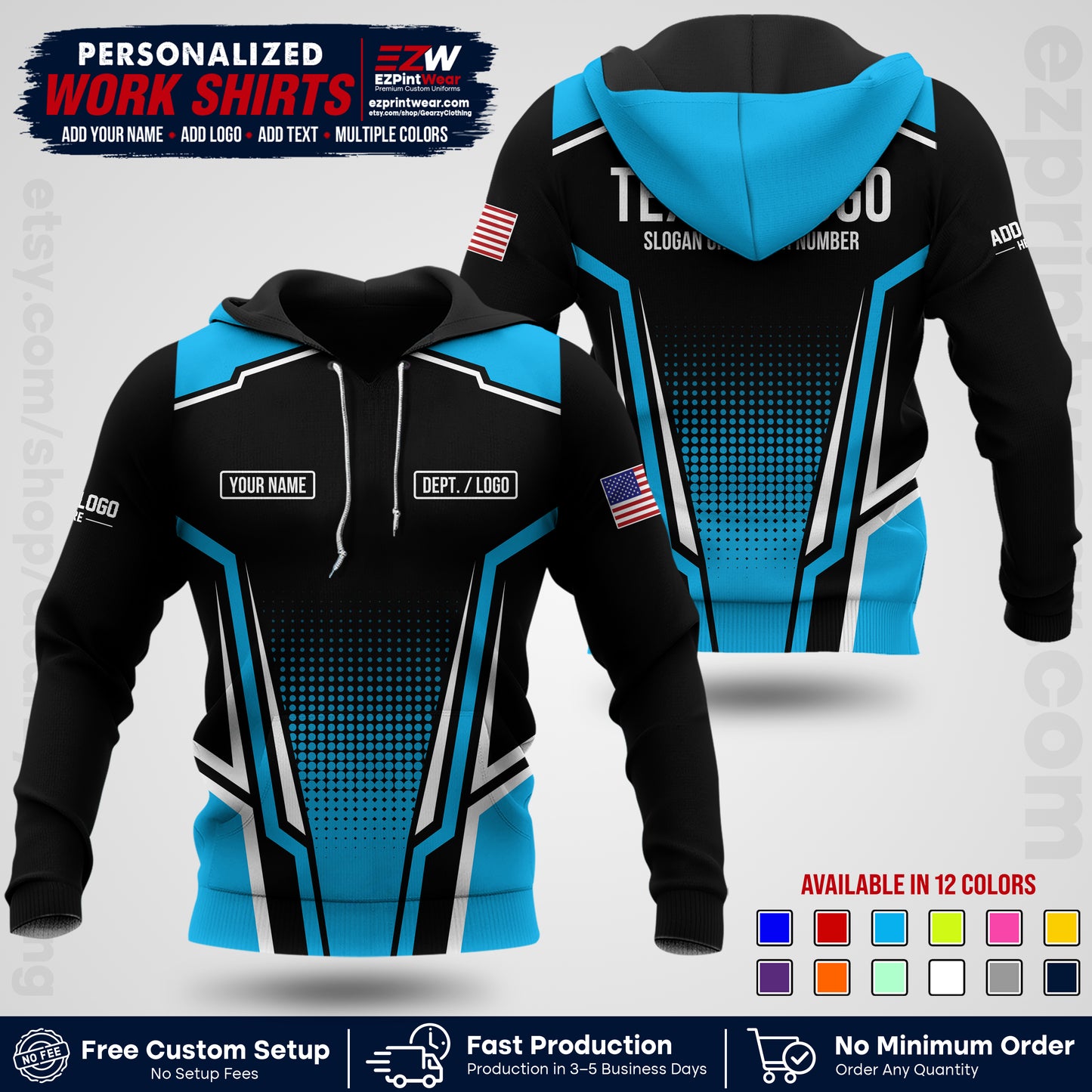 Custom All Over Print Work Uniform Shirt with Name, Logo & Text | Custom Hawaiian Shirt | Company Shirt | Employee Uniform UNF17