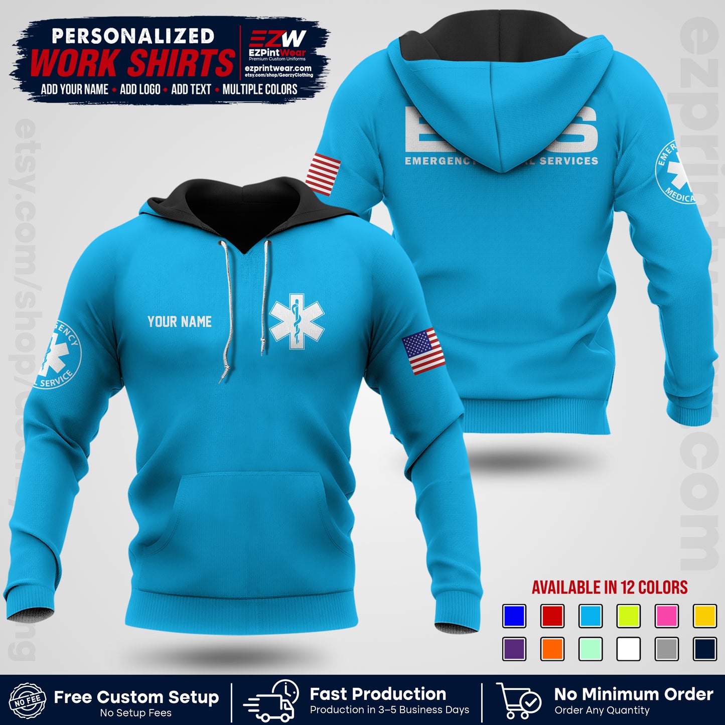 Custom EMS Shirt with Name, Logo & Text | EMS Team Uniform | First Responder Workwear EMSU01