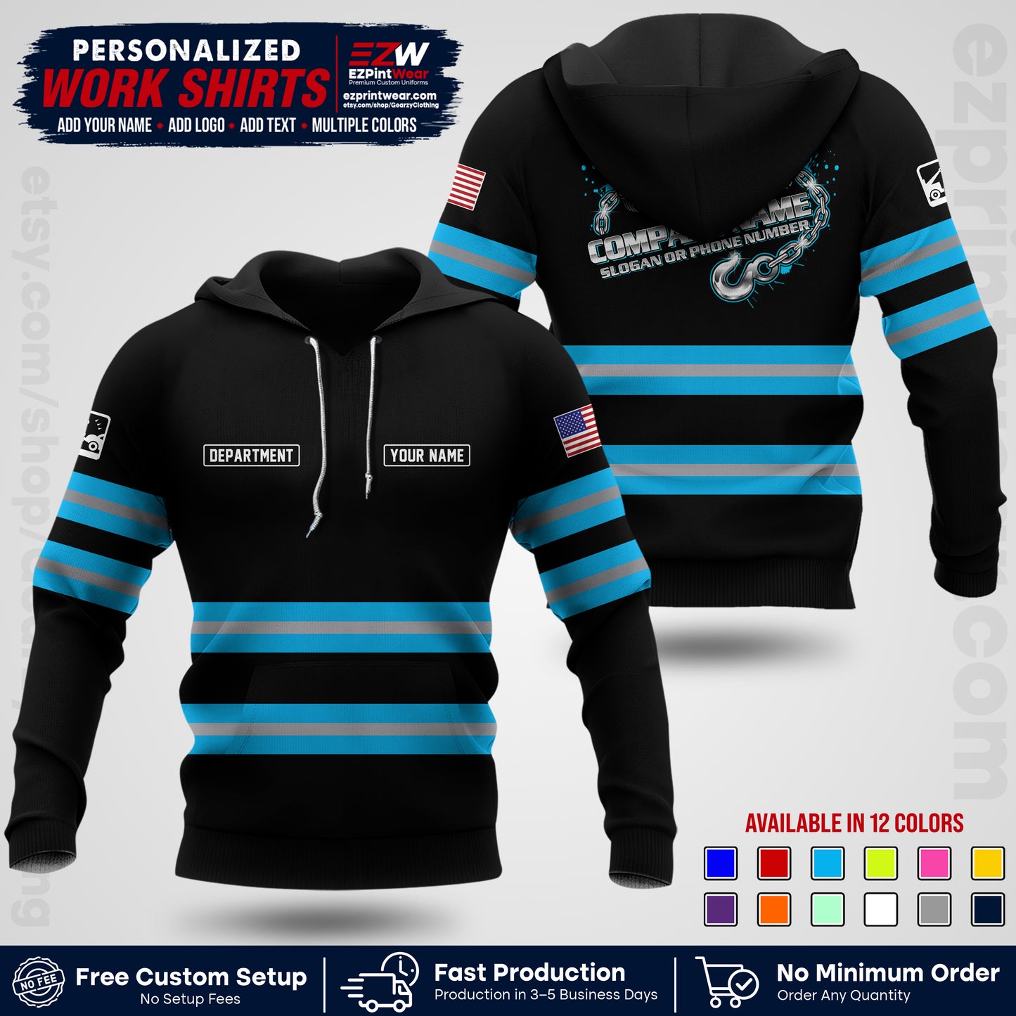 Custom Towing Workwear Uniform | Personalized Tow Truck Shirt | Non-Reflective Safety Stripe Apparel | Custom Towing Shirt | Tow Truck Apparel TW05