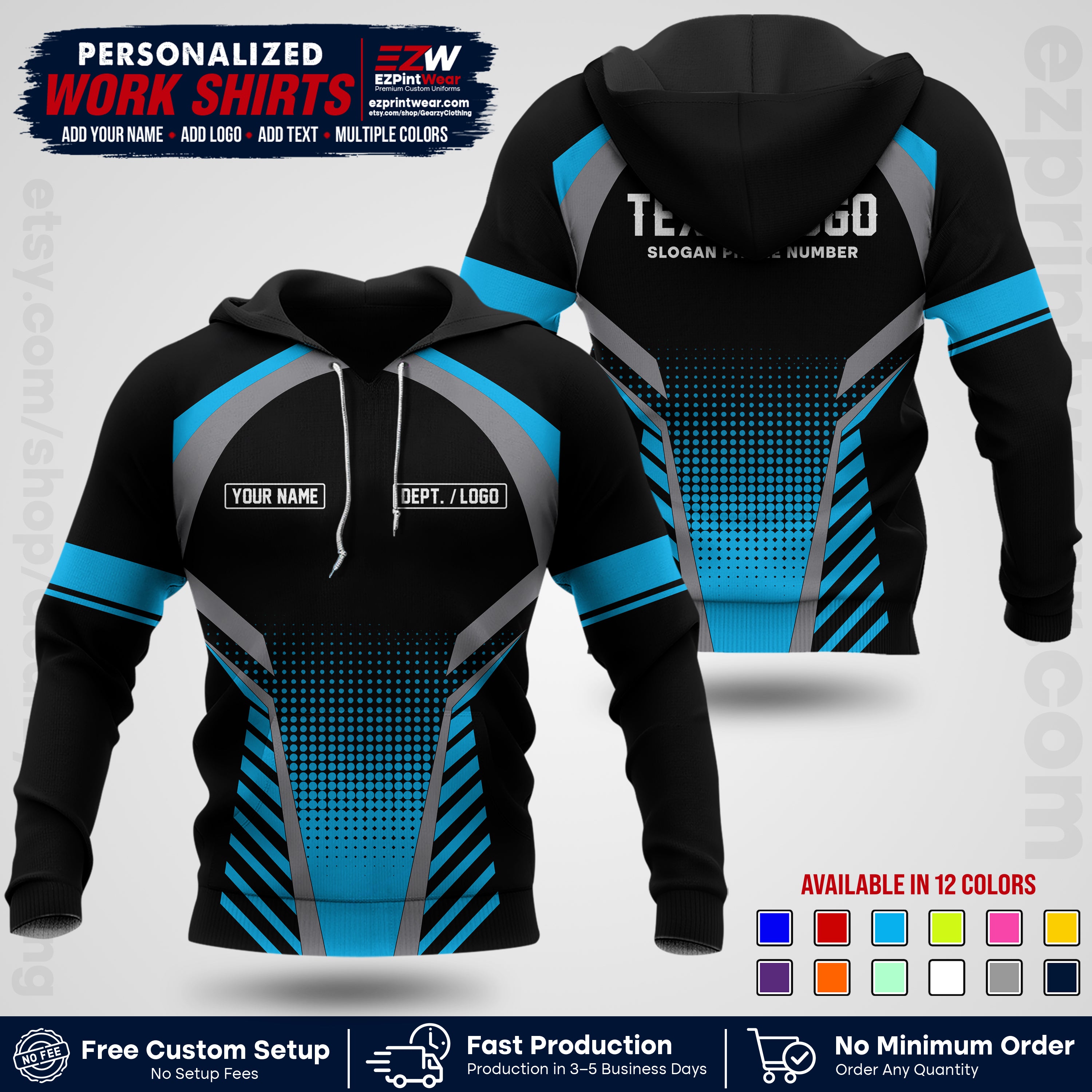 Custom All Over Print Work Uniform Shirt with Name, Logo & Text | Custom Hawaiian Shirt | Company Shirt | Employee Uniform UNF19