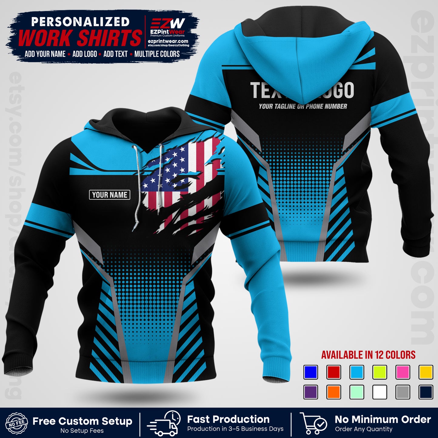 Custom All Over Print Work Uniform Shirt with Name, Logo & Text | Custom Hawaiian Shirt | Company Shirt | Employee Uniform UNF07