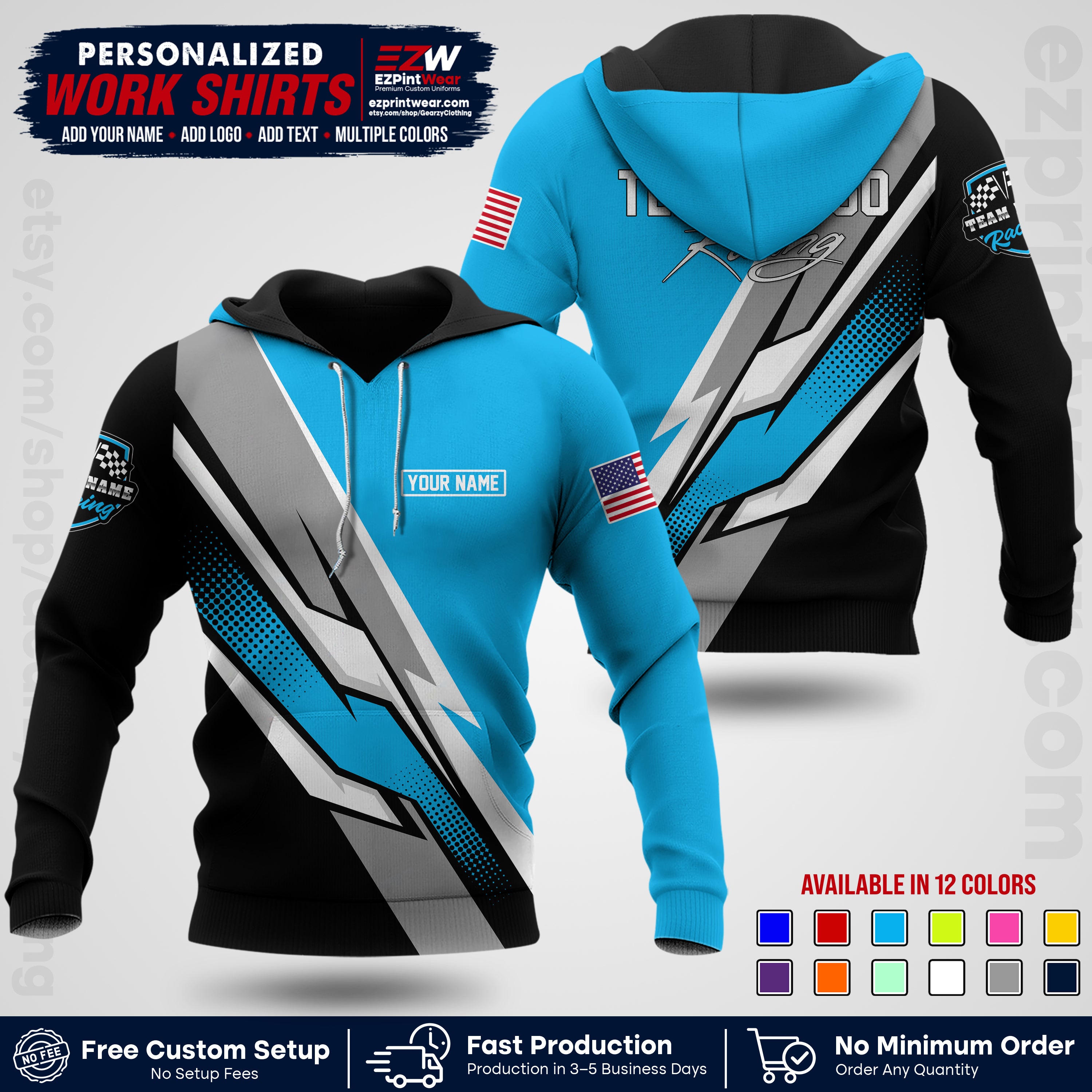 Custom Racing Shirt with Name, Logo & Text | Race Team Uniform | Crew Apparel RC01